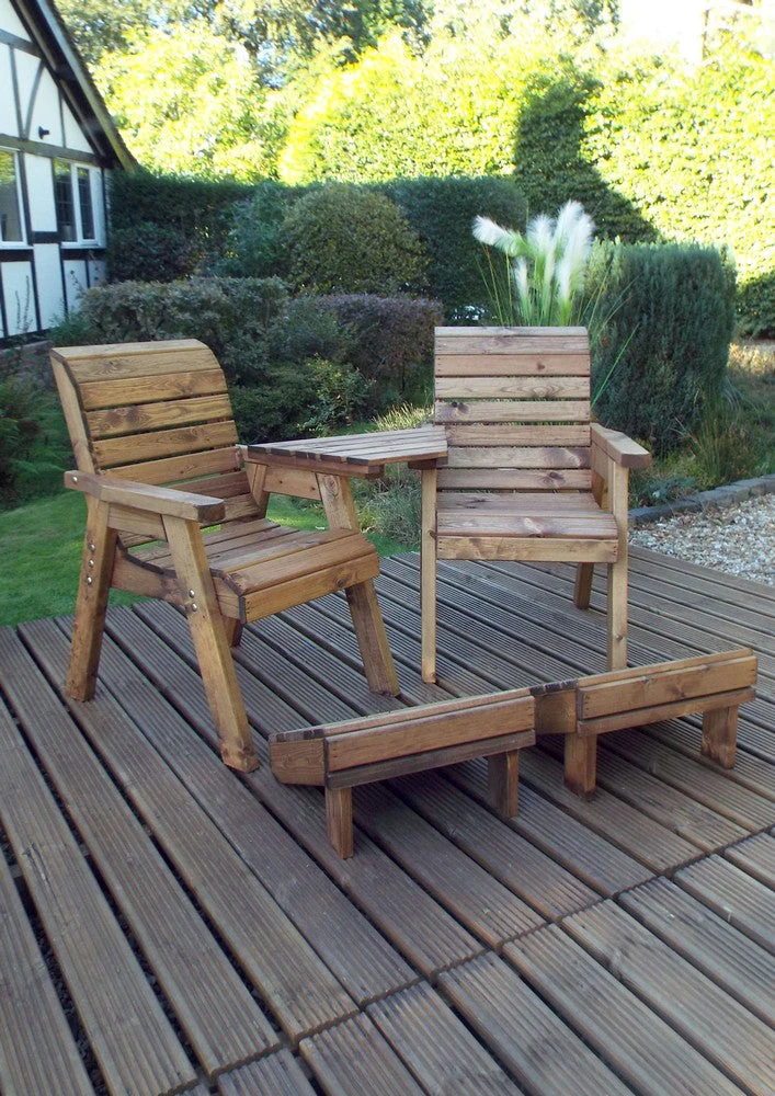 Scandinavian Redwood Garden Tete a Tete & Footstool by Charles Taylor - 2 Seats - Image 3