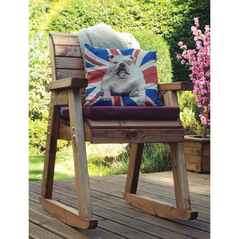 Scandinavian Redwood Natural Garden Rocking Chair by Charles Taylor with Burgundy Cushions - Image 3