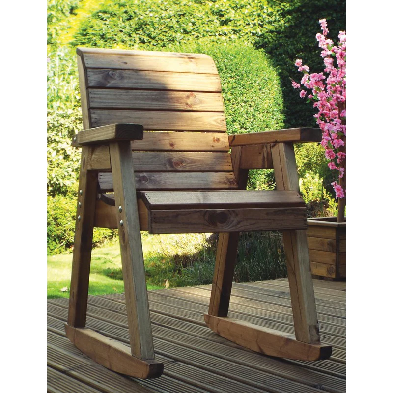 Scandinavian Redwood Natural Garden Rocking Chair by Charles Taylor with Grey Cushions - Image 2