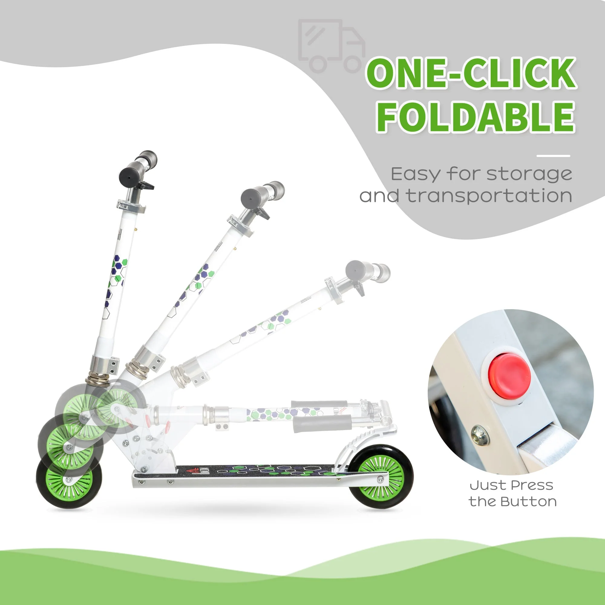 Scooter for Kids Height Adjustable One-Click Foldable Kick Scooter with Brake - Image 4