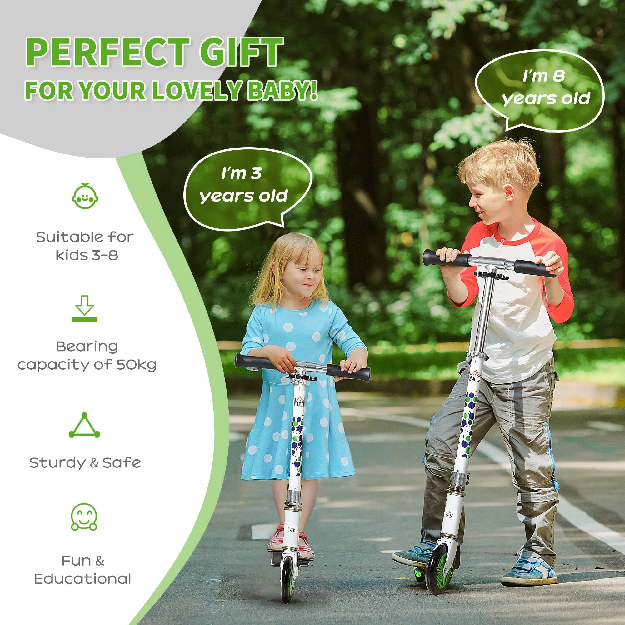 Scooter for Kids Height Adjustable One-Click Foldable Kick Scooter with Brake - Image 5