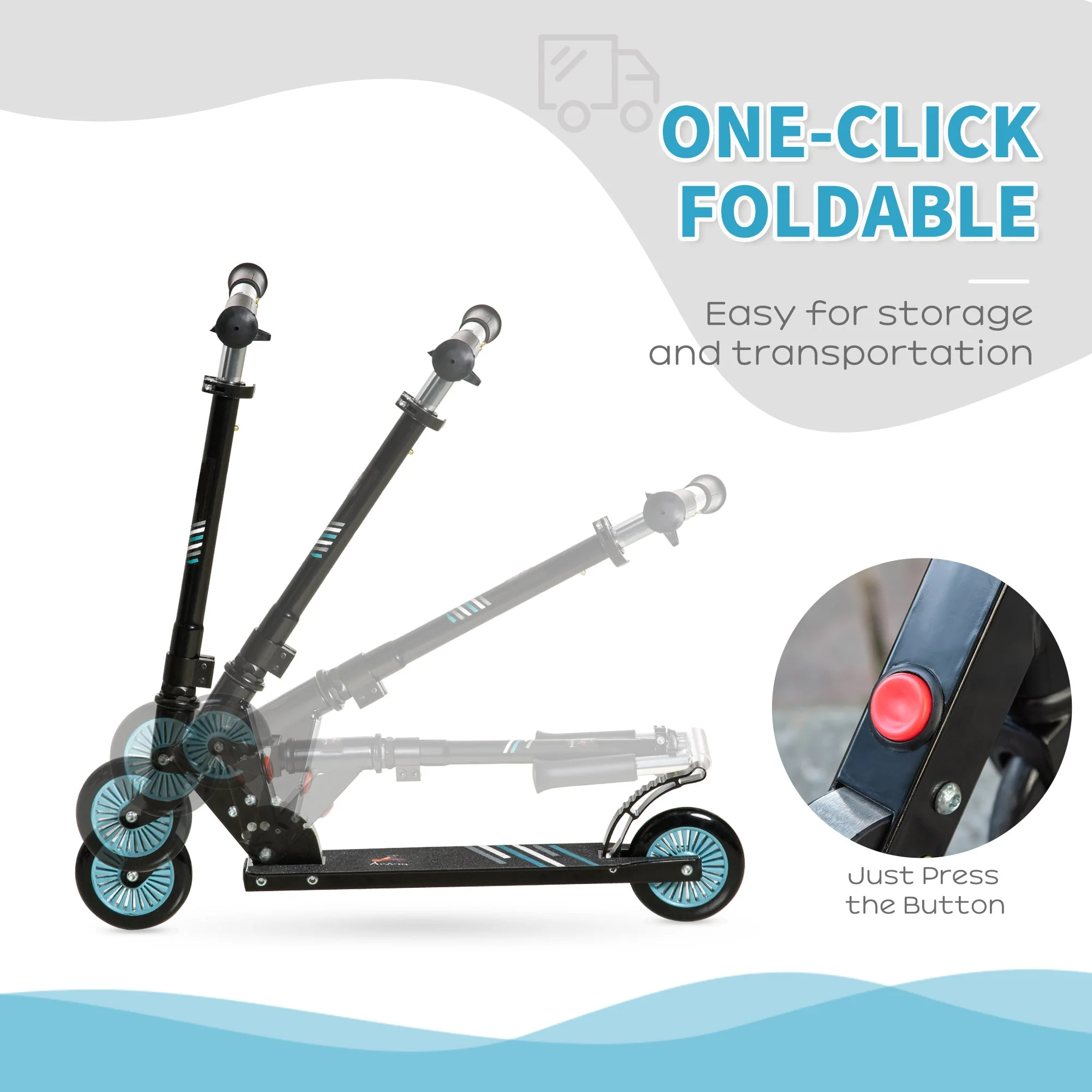 Scooter for Kids Height Adjustable One-Click Foldable Kick Scooter with Brake - Image 3