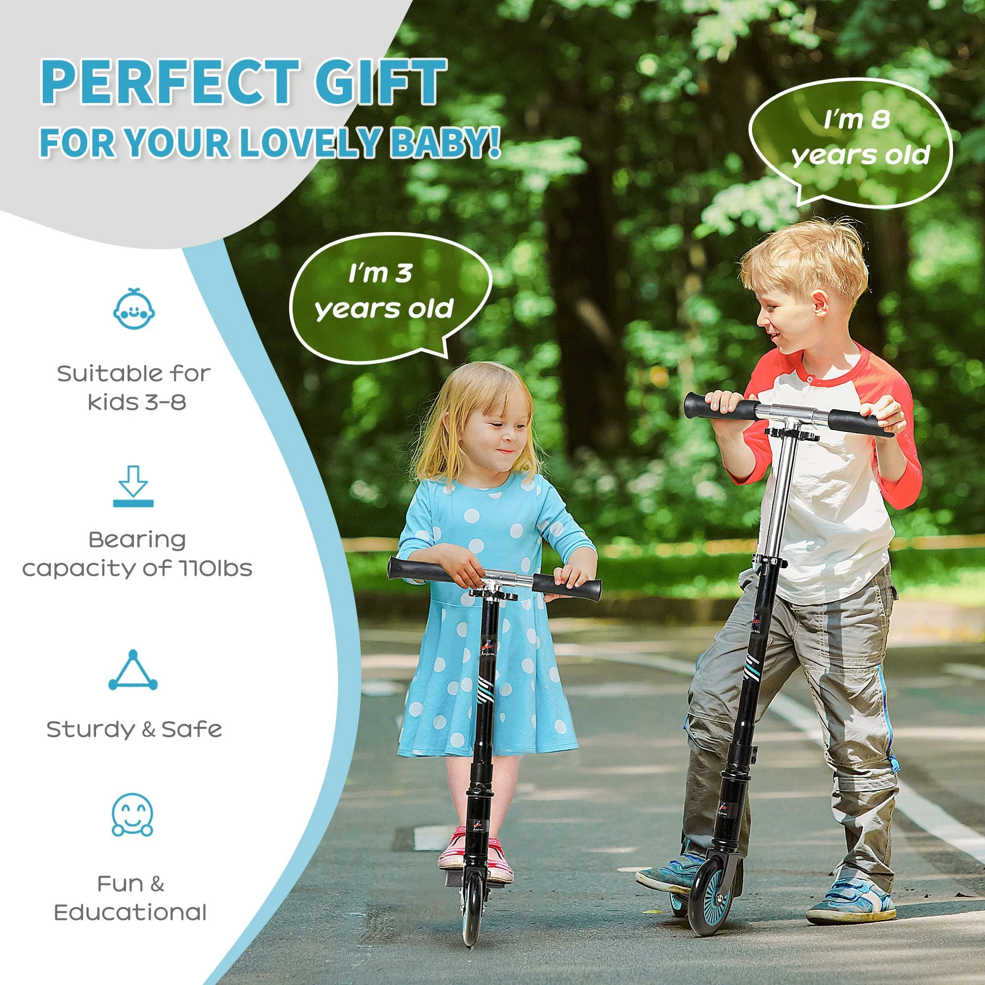 Scooter for Kids Height Adjustable One-Click Foldable Kick Scooter with Brake - Image 4