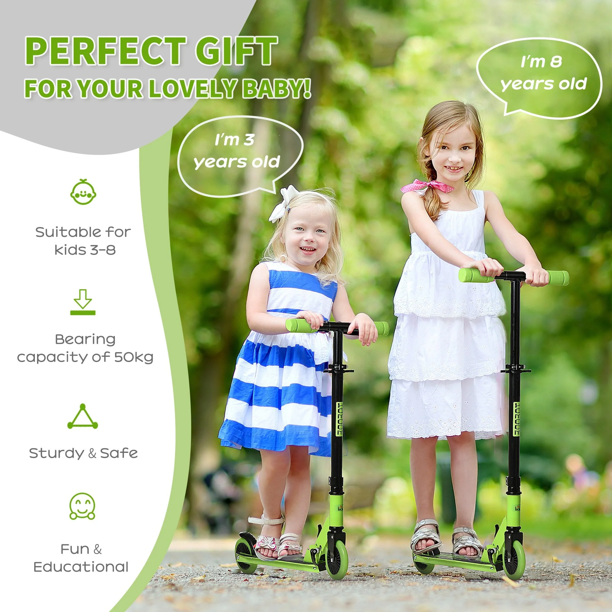 Scooter for Kids Toddler Foldable Kick Scooter with Adjustable Height Brake - Image 5