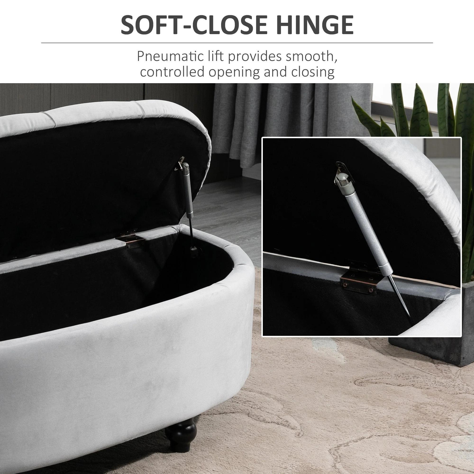 Semi-Circle Bed End Bench Ottoman with Storage Tufted Upholstered Accent Seat Footrest Stool with Rubberwood Legs for Bedroom & Entryway - Image 6