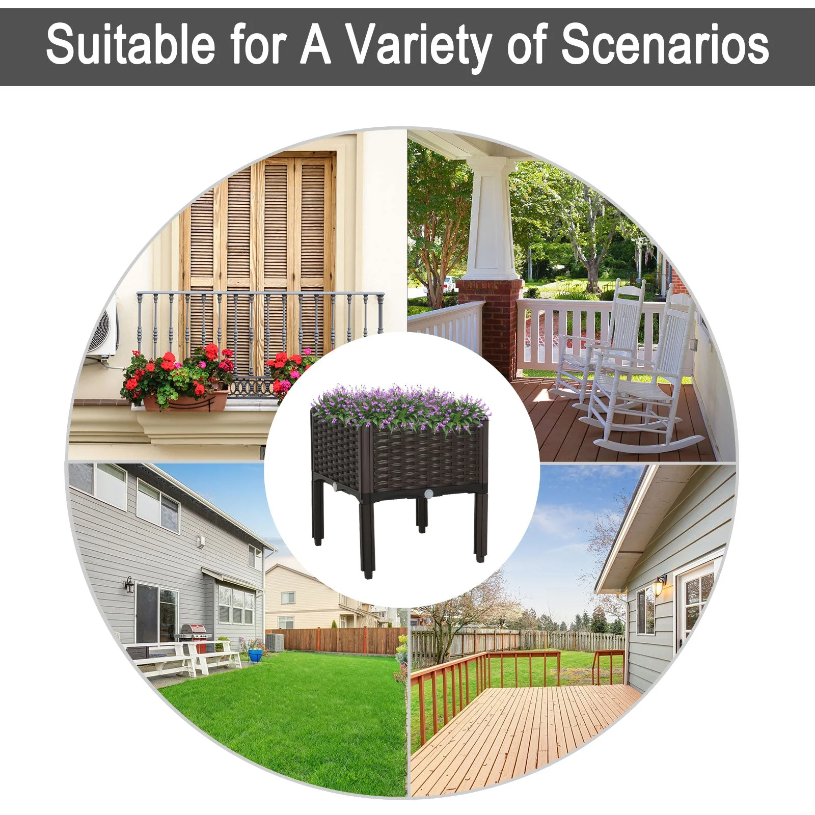Set of 1 26L Garden Raised Bed Elevated Patio Flower Plant Planter Box PP Vegetables Planting Container - Image 3