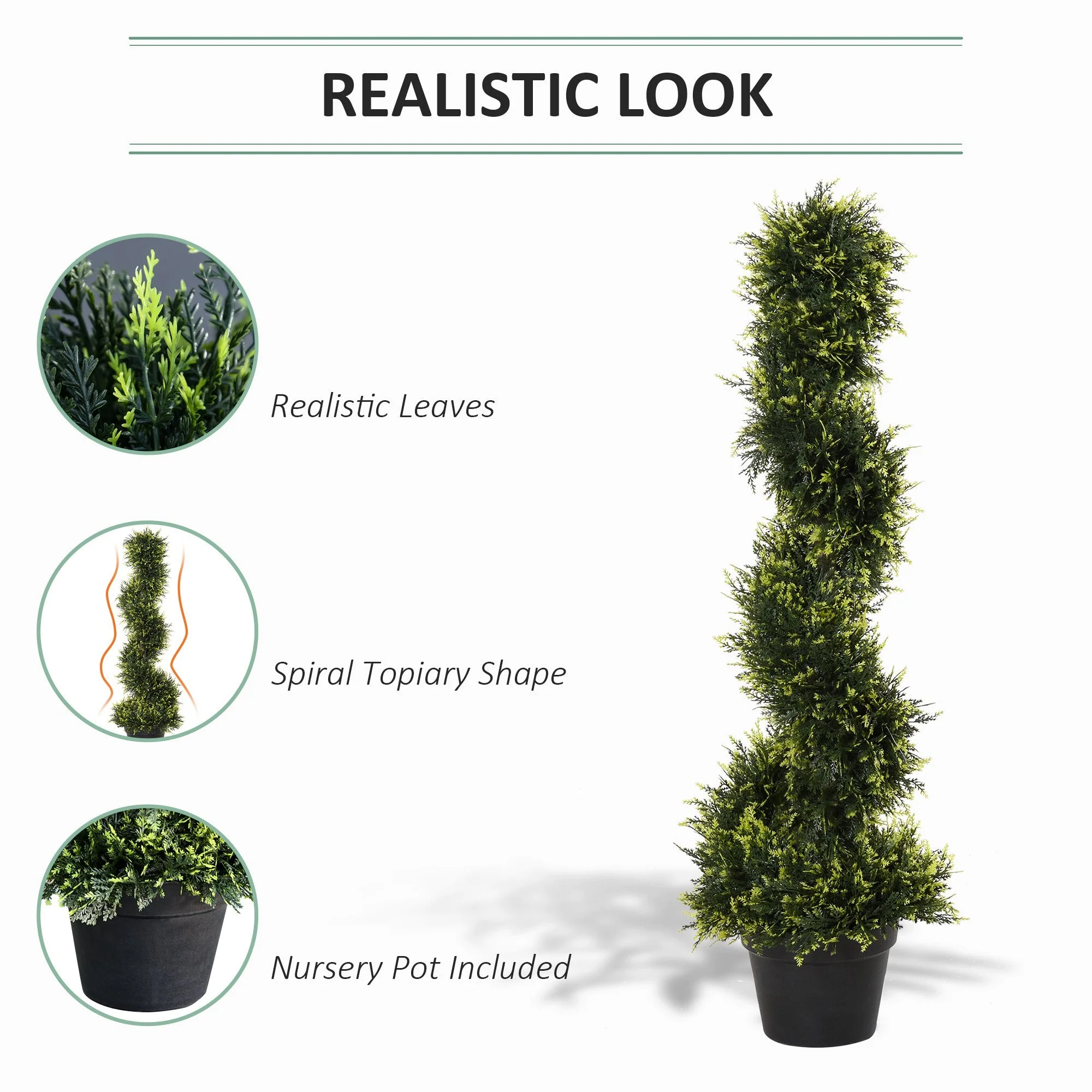 Set Of 2 90cm/3FT Artificial Spiral Topiary Trees w/ Pot Fake Indoor Outdoor Greenery Plant Home Office Garden Décor Green - Image 4