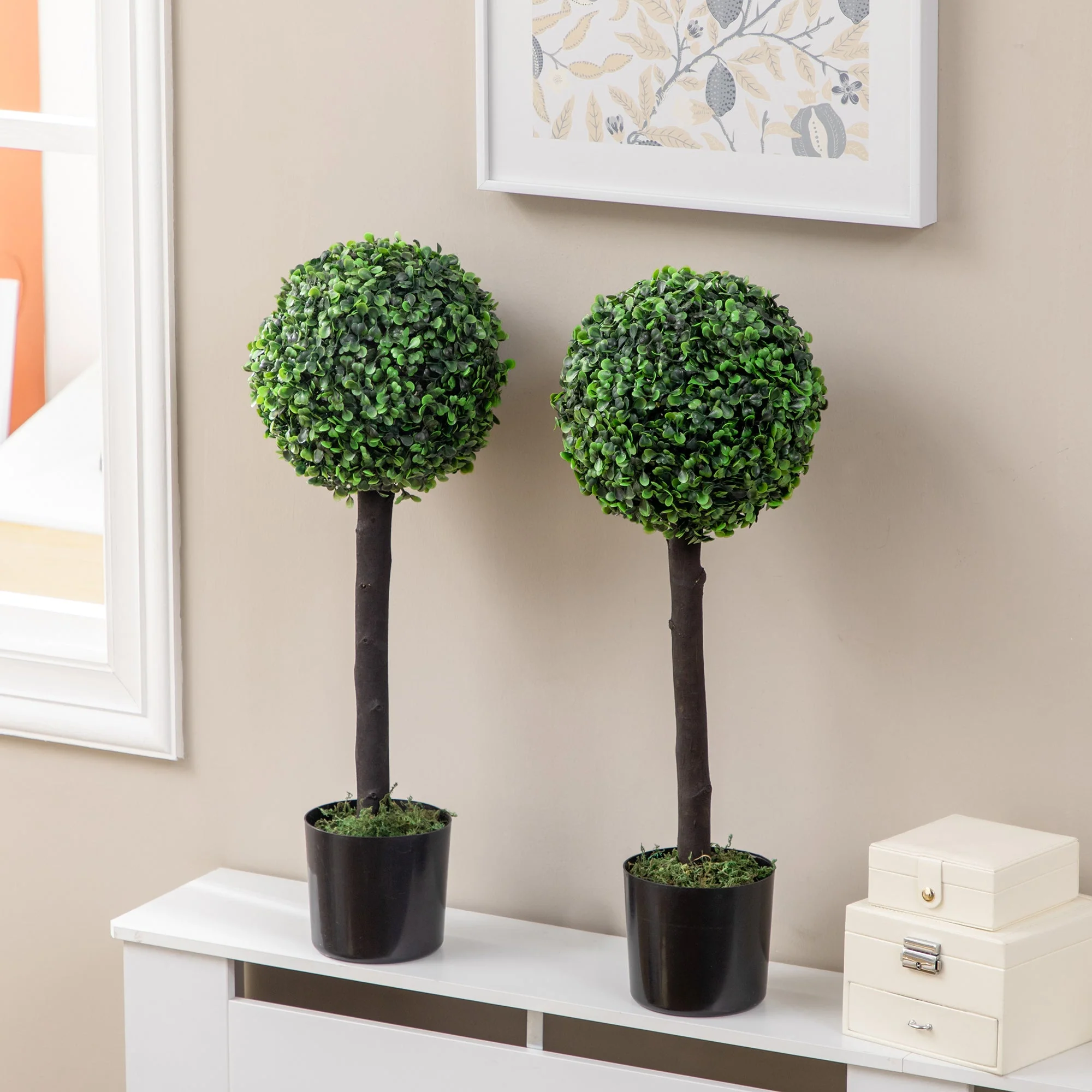 Set of 2 Artificial Plants Boxwood Ball Trees in Pot Fake Plants for Home Indoor Outdoor Decor - Image 2