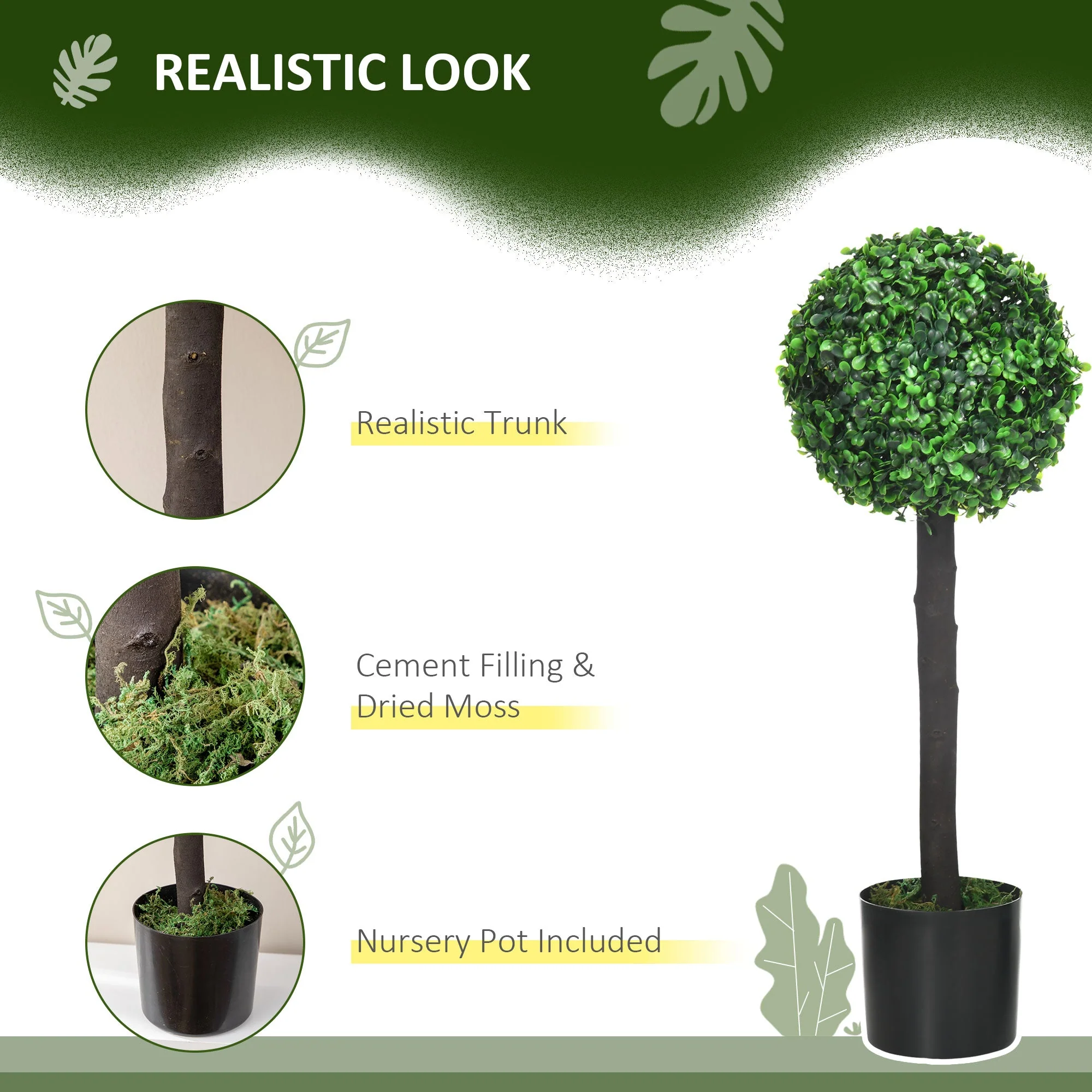 Set of 2 Artificial Plants Boxwood Ball Trees in Pot Fake Plants for Home Indoor Outdoor Decor - Image 4