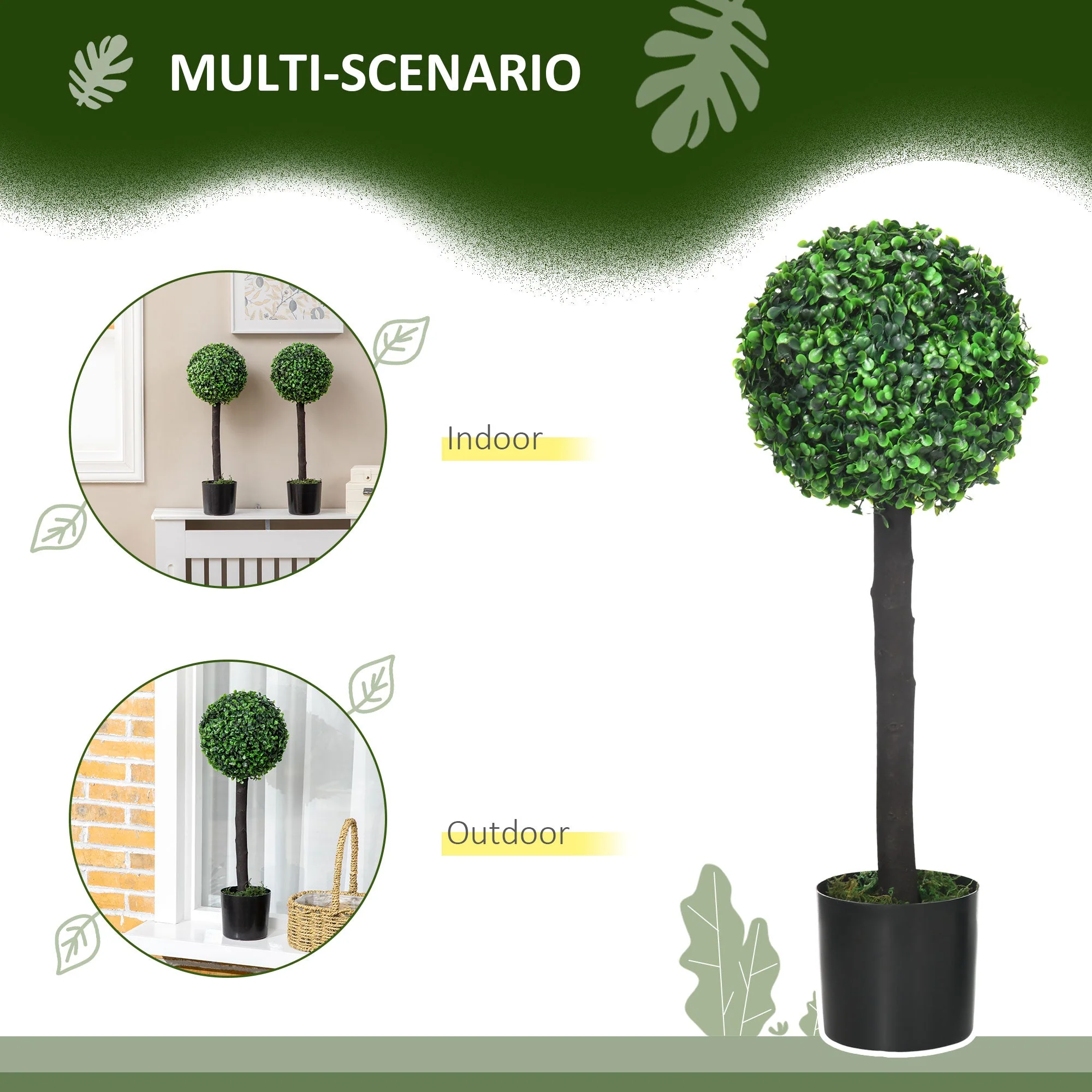 Set of 2 Artificial Plants Boxwood Ball Trees in Pot Fake Plants for Home Indoor Outdoor Decor - Image 5
