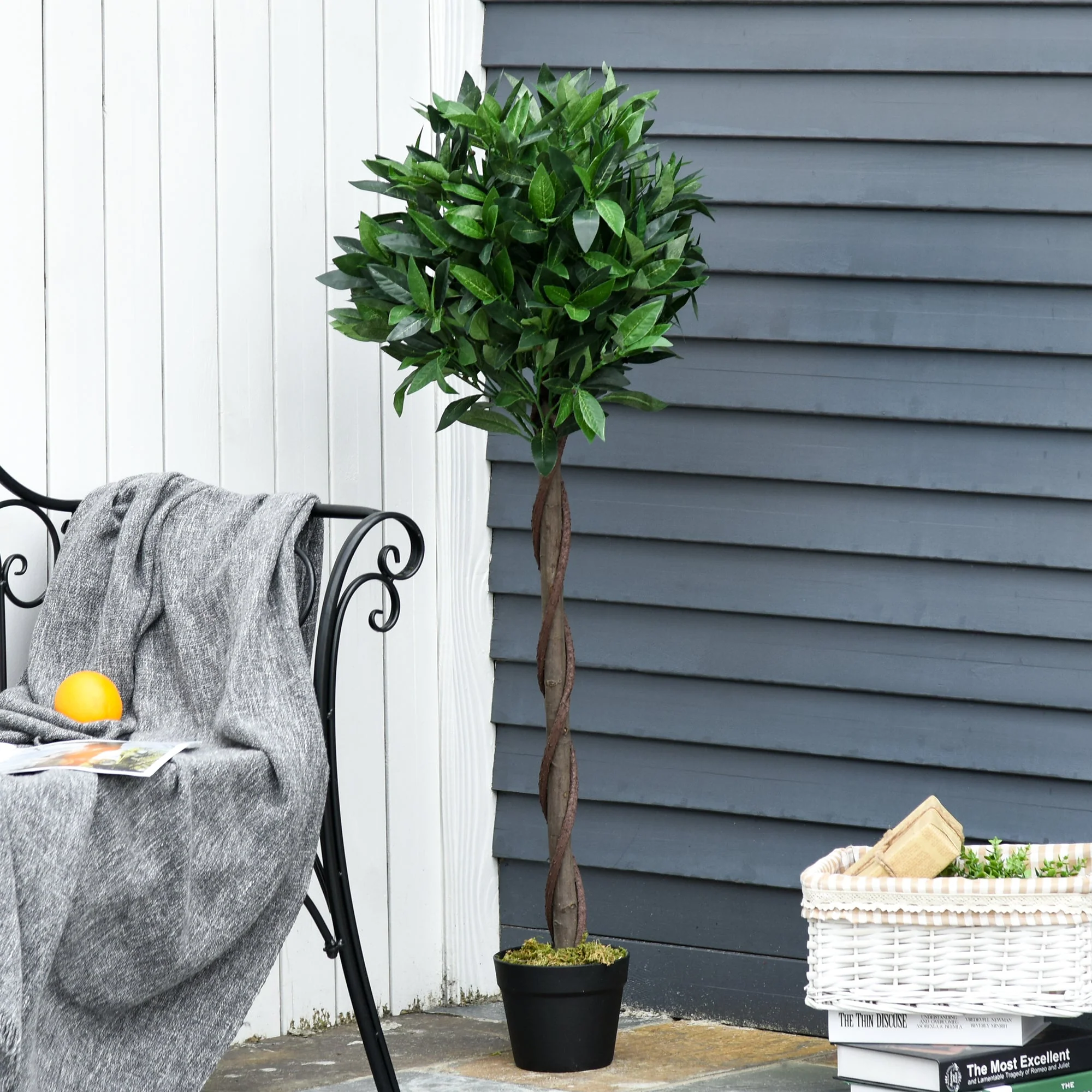 Set of 2 Artificial Topiary Bay Laurel Ball Trees in Pot Indoor Outdoor - Image 6