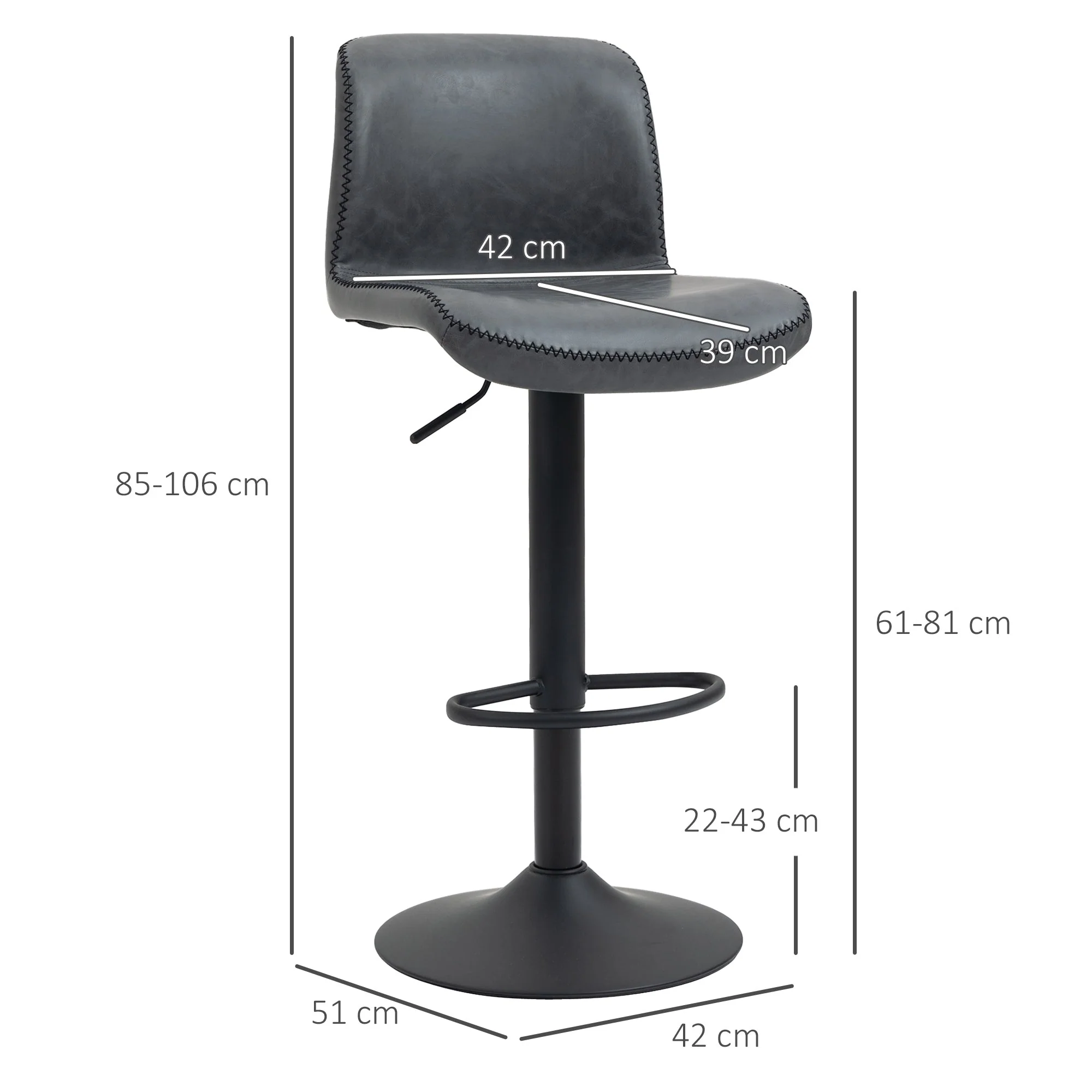 Set of 2 Bar Stool Adjustable Height Swivel Footrest and Base for Breakfast Bar - Image 3