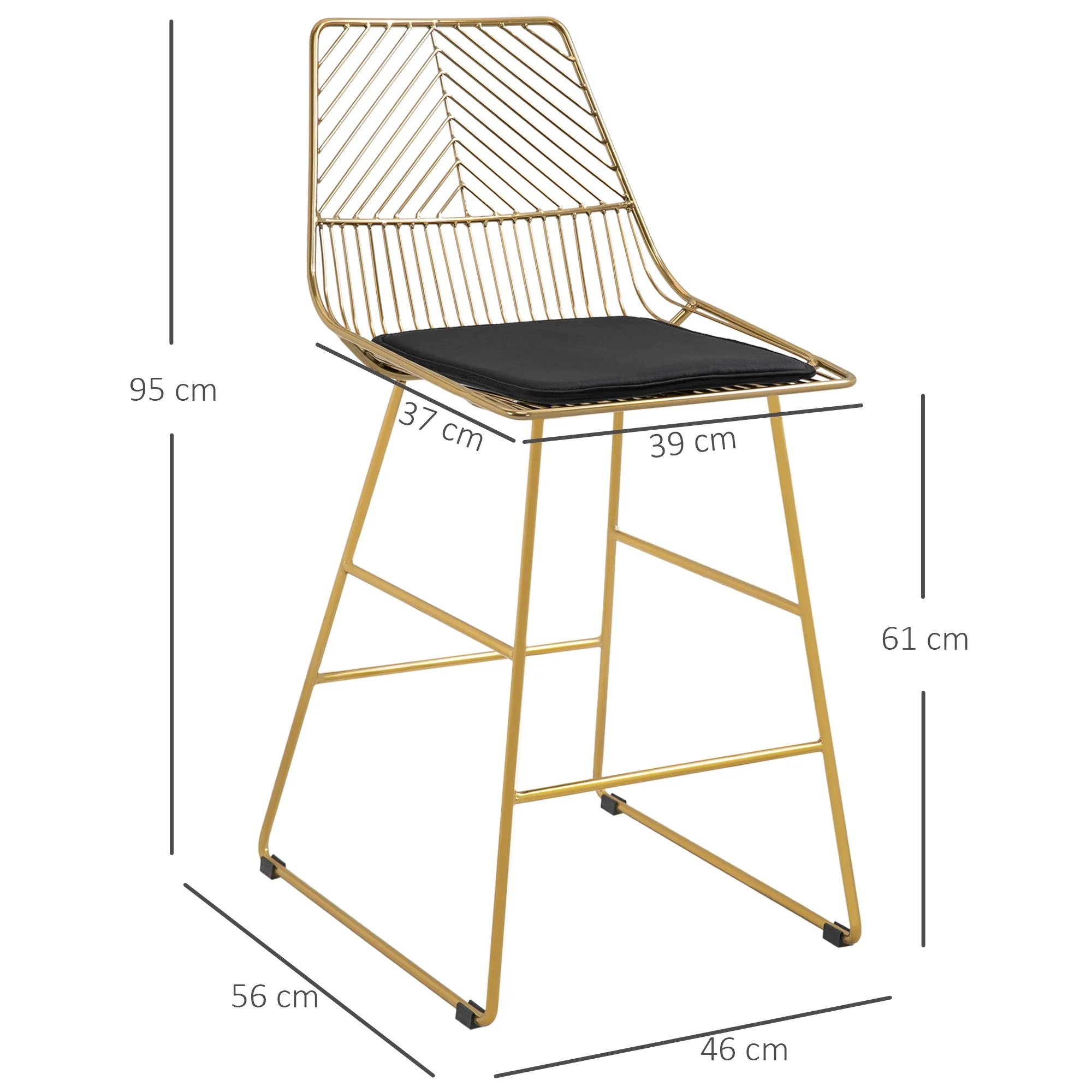 Set of 2 Bar stools Modern Counter Height Wire Metal Bar chairs for Kitchen - Image 3