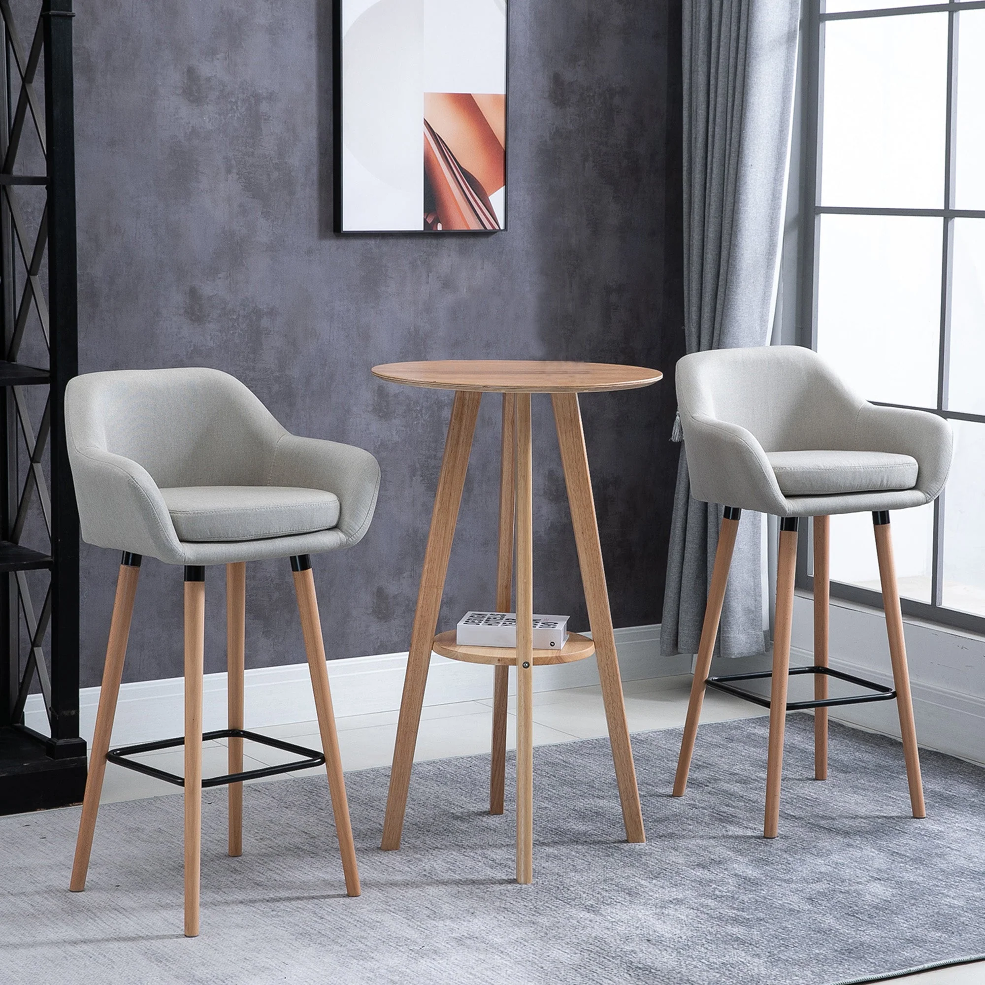 Set of 2 Bar Stools Modern Upholstered Seat Bar Chairs w/ Metal Frame - Image 2