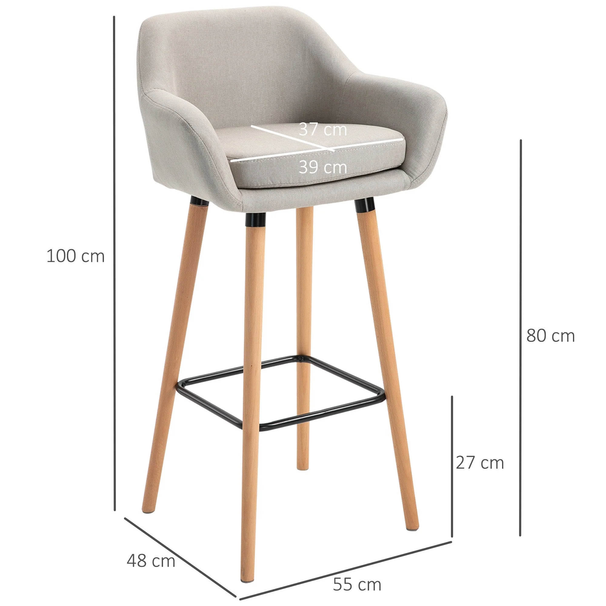 Set of 2 Bar Stools Modern Upholstered Seat Bar Chairs w/ Metal Frame - Image 3