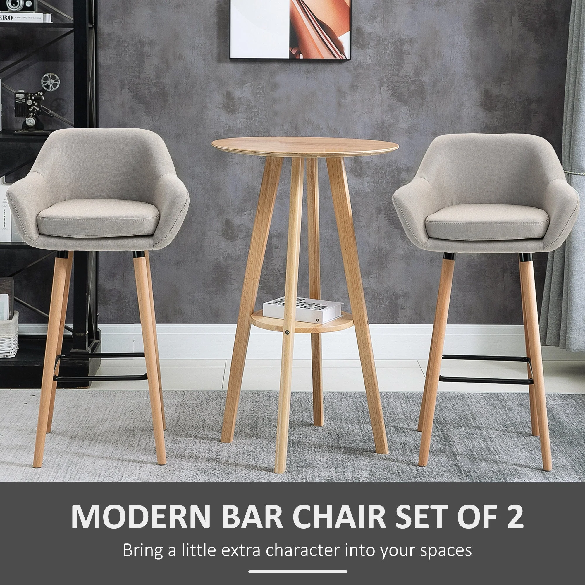 Set of 2 Bar Stools Modern Upholstered Seat Bar Chairs w/ Metal Frame - Image 4