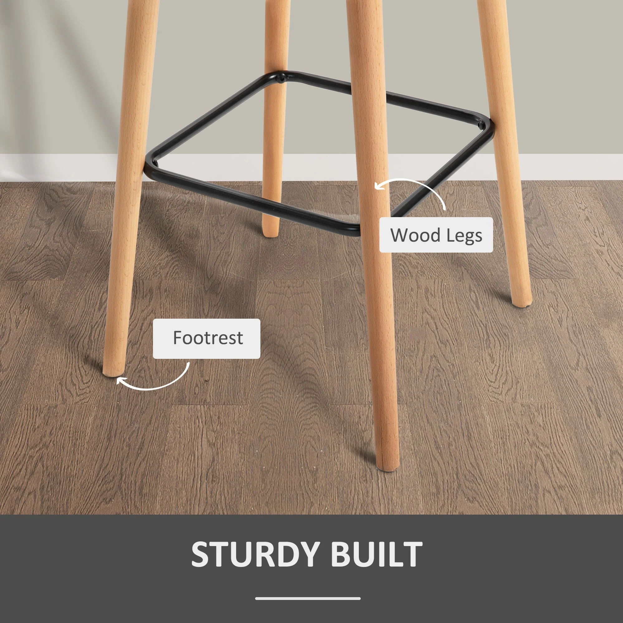 Set of 2 Bar Stools Modern Upholstered Seat Bar Chairs w/ Metal Frame - Image 6