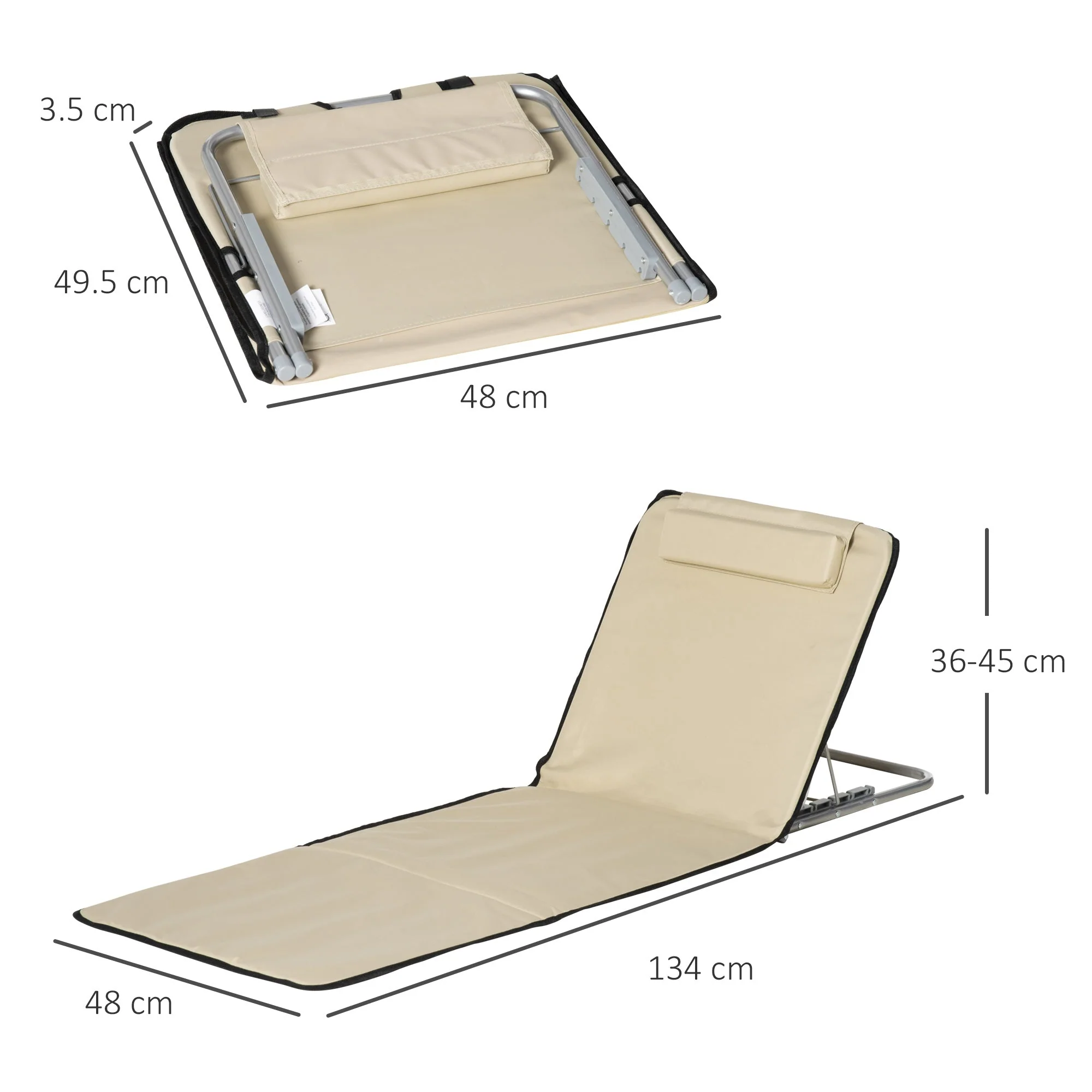 Set Of 2 Beach Mat Seat Adjustable Back Metal Frame Fabric Cover Foldable w/ Bag - Image 2