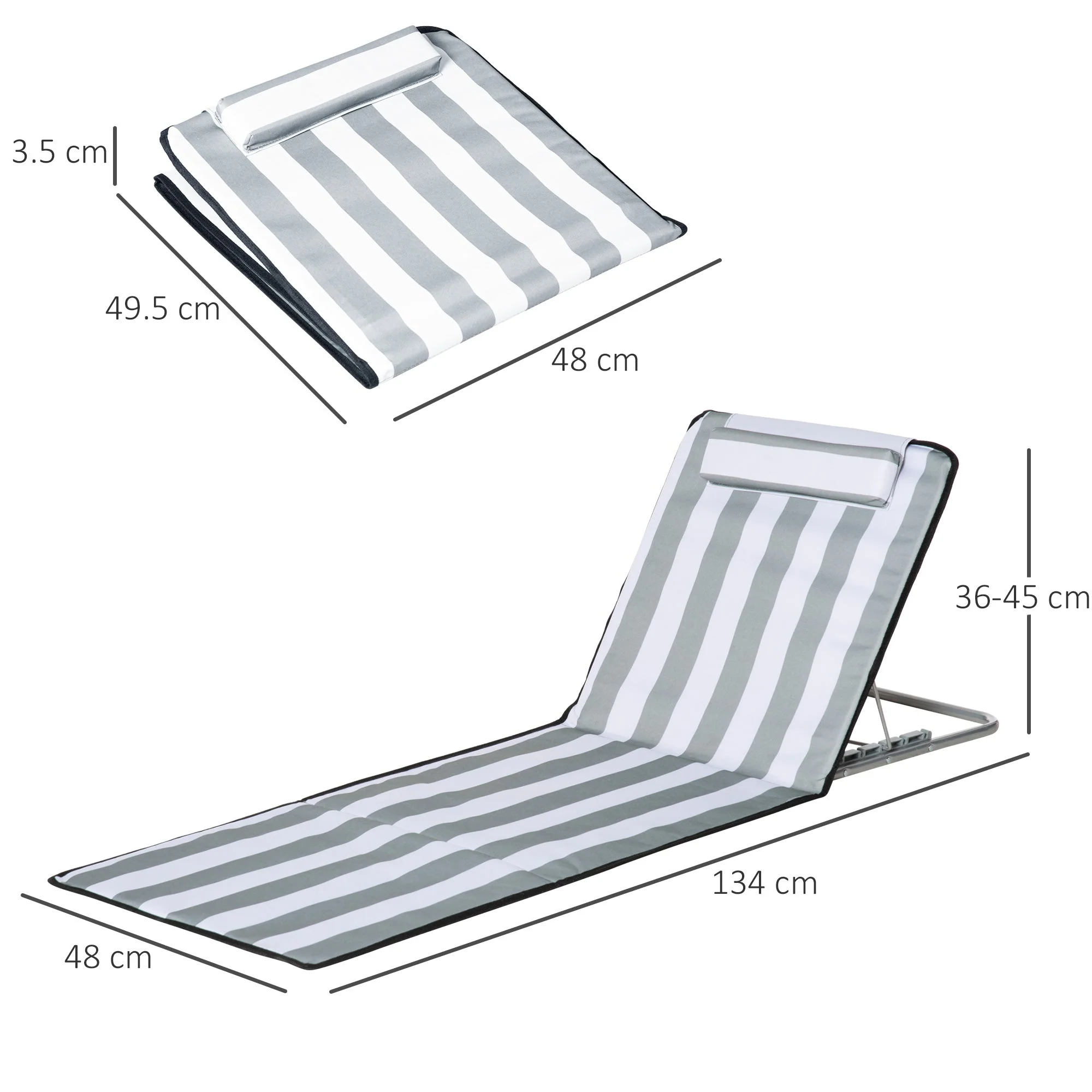 Set Of 2 Beach Mat Seat Adjustable Back Metal Frame Fabric Cover Foldable w/ Bag - Image 2