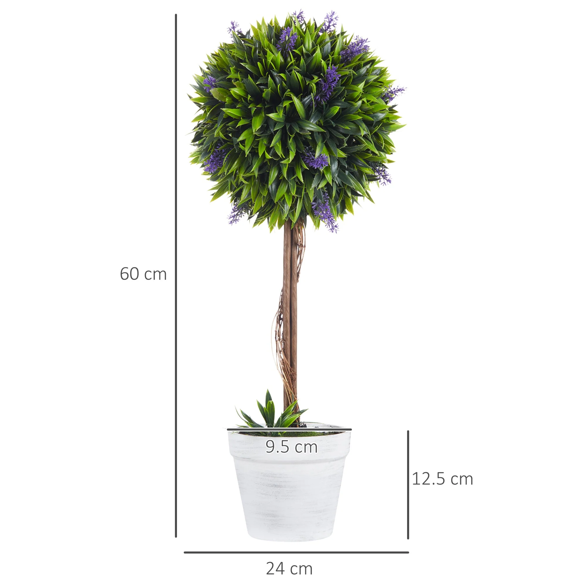 Set of 2 Decorative Artificial Plants Ball Trees with Lavender Flowers in Pot Fake Plants for Home Indoor Outdoor Decor - Image 2
