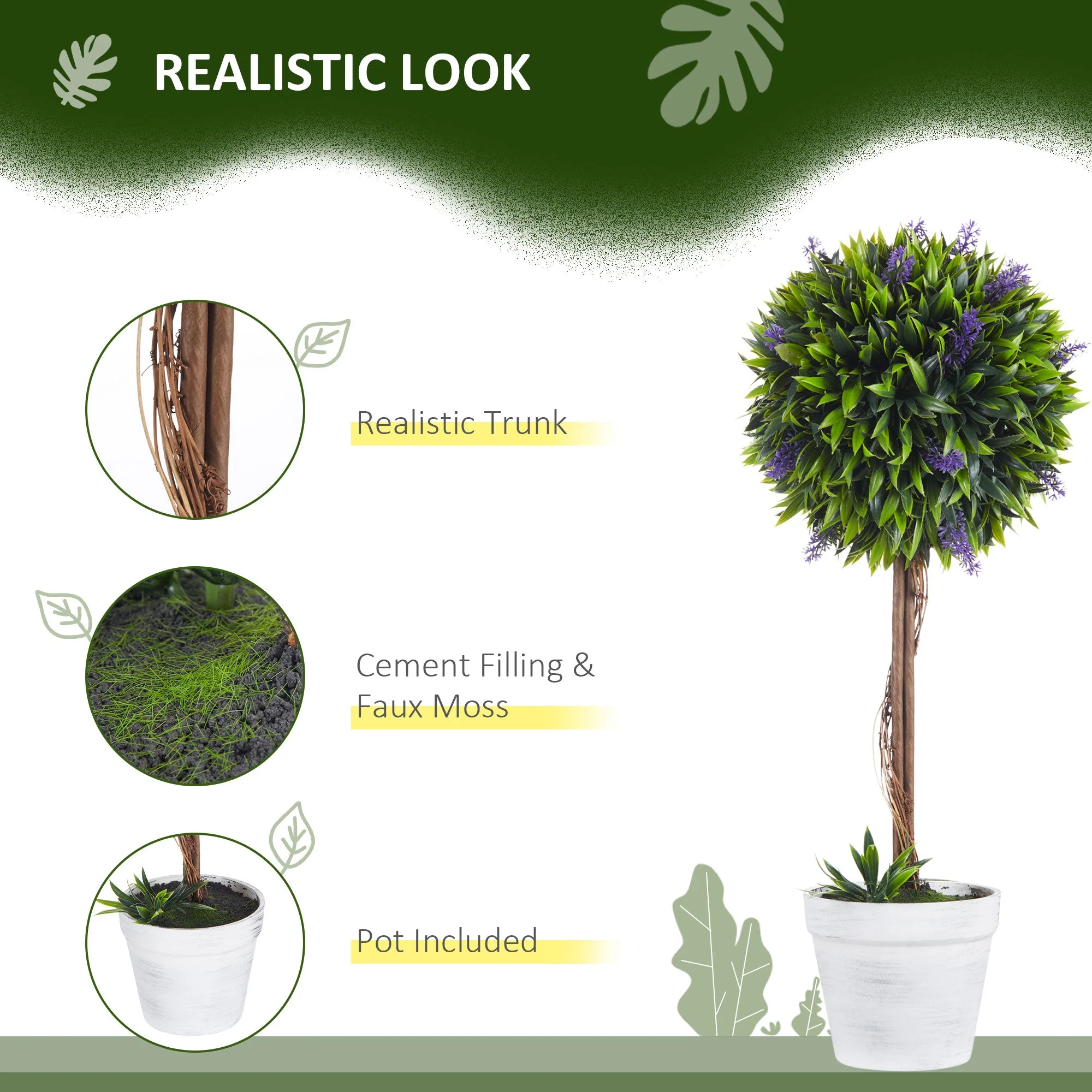 Set of 2 Decorative Artificial Plants Ball Trees with Lavender Flowers in Pot Fake Plants for Home Indoor Outdoor Decor - Image 3