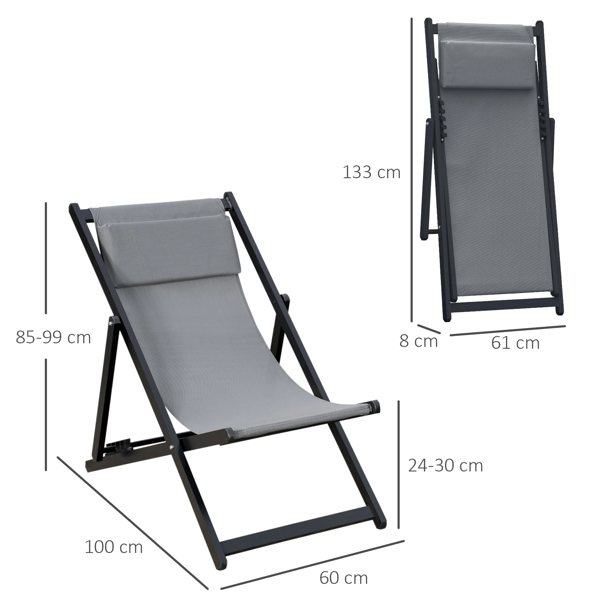 Set of 2 Folding Garden Beach Aluminium Frame Deck Chairs Deckchairs Seaside Folding Garden Patio Lounger - Image 3