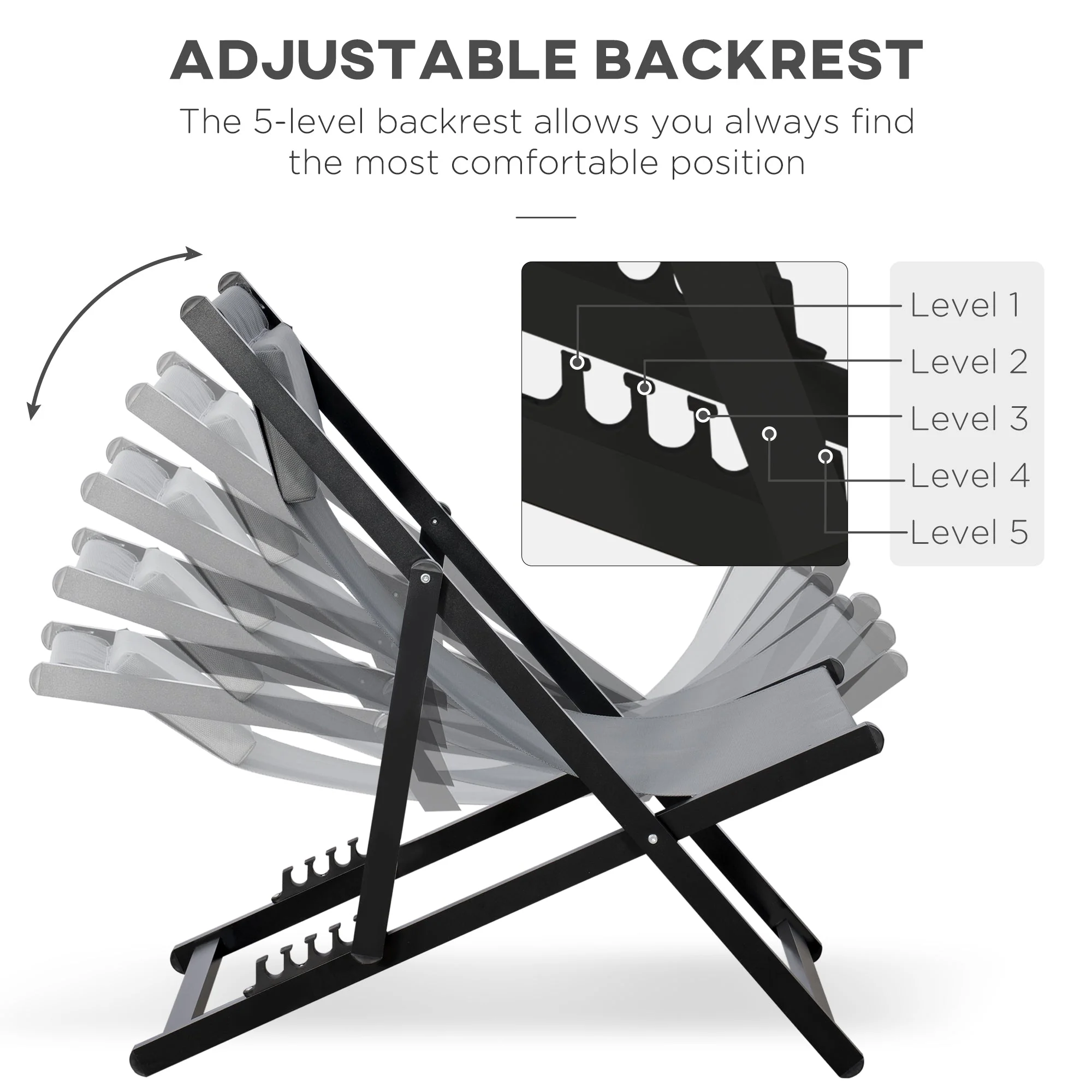 Set of 2 Folding Garden Beach Aluminium Frame Deck Chairs Deckchairs Seaside Folding Garden Patio Lounger - Image 5