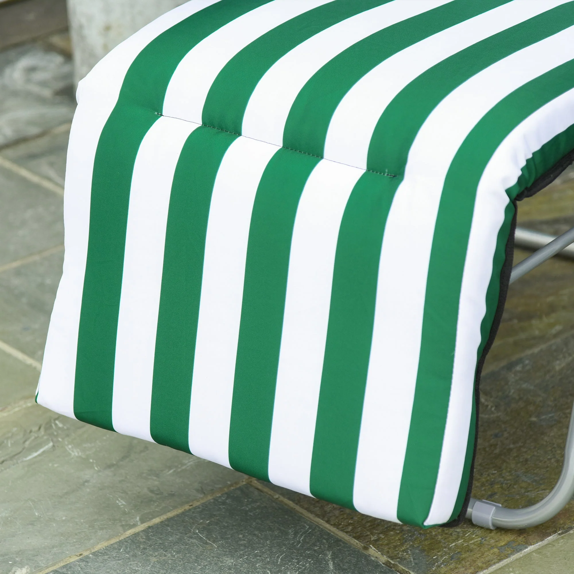 Set of 2 Garden Patio Outdoor Sun Recliners Loungers Folding Foldable Multi Position Relaxers Chairs with Cushions Fire Retardant Sponge Green White - Image 9