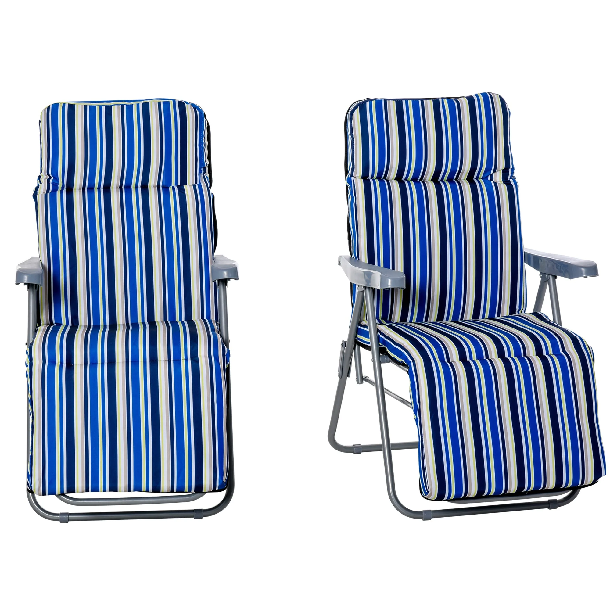 Set of 2 Garden Sun Lounger Outdoor Reclining Seat Cushioned Seat Foldable Adjustable Recliner Blue and White - Image 8