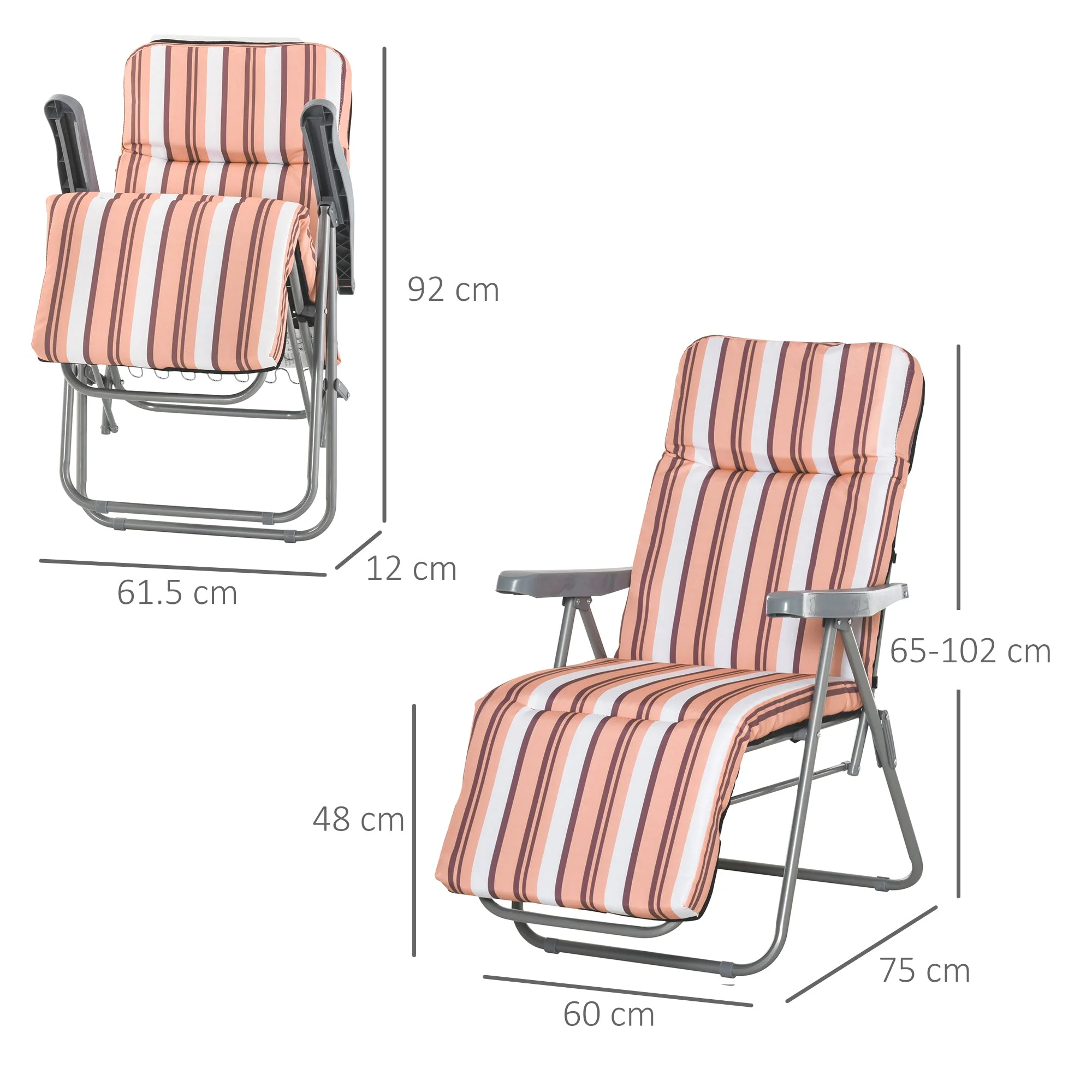 Set of 2 Garden Sun Lounger Outdoor Reclining Seat Cushioned Seat Foldable Adjustable Recliner Orange and White - Image 3