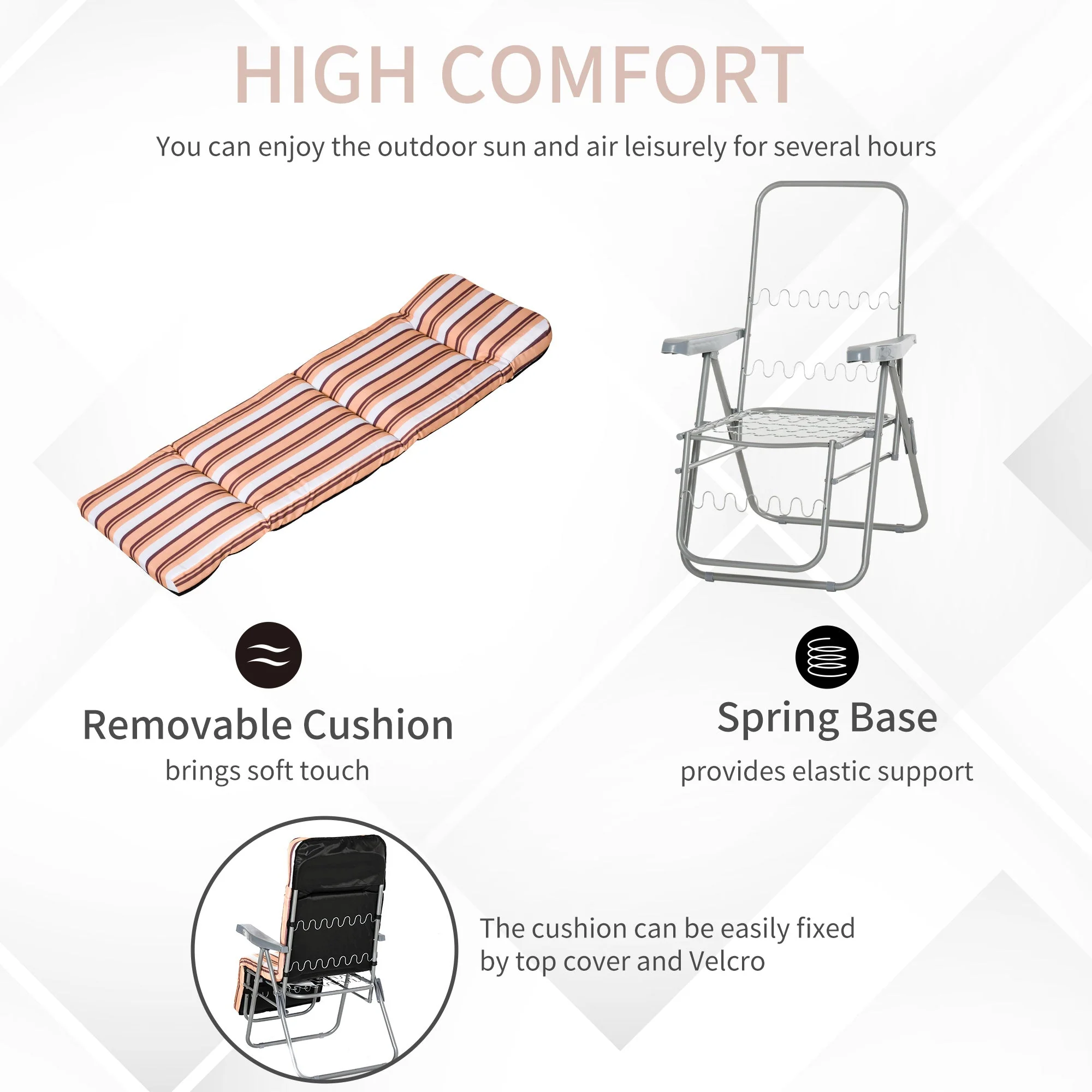 Set of 2 Garden Sun Lounger Outdoor Reclining Seat Cushioned Seat Foldable Adjustable Recliner Orange and White - Image 6