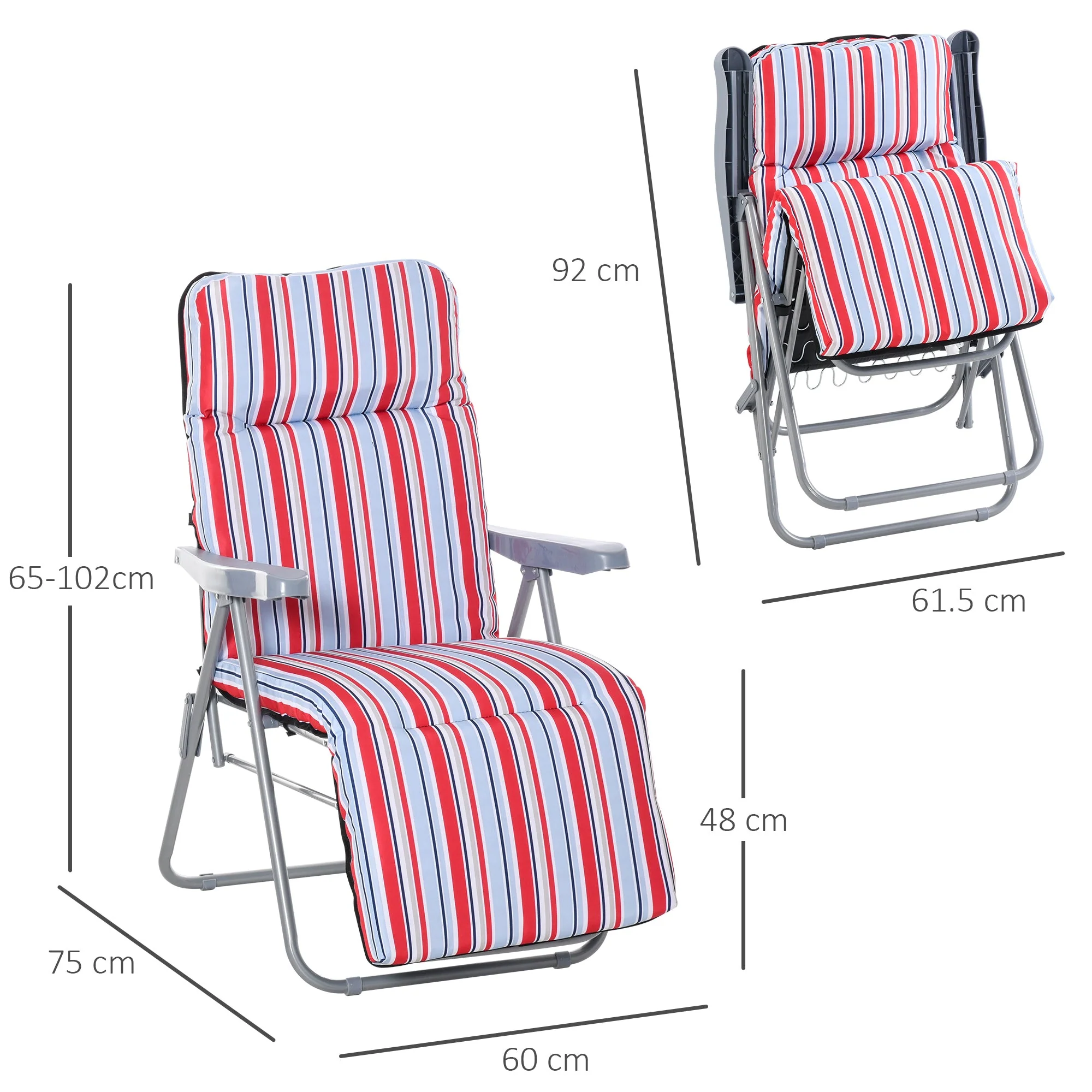 Set of 2 Garden Sun Lounger Outdoor Reclining Seat Cushioned Seat Foldable Adjustable Recliner Red and White - Image 3