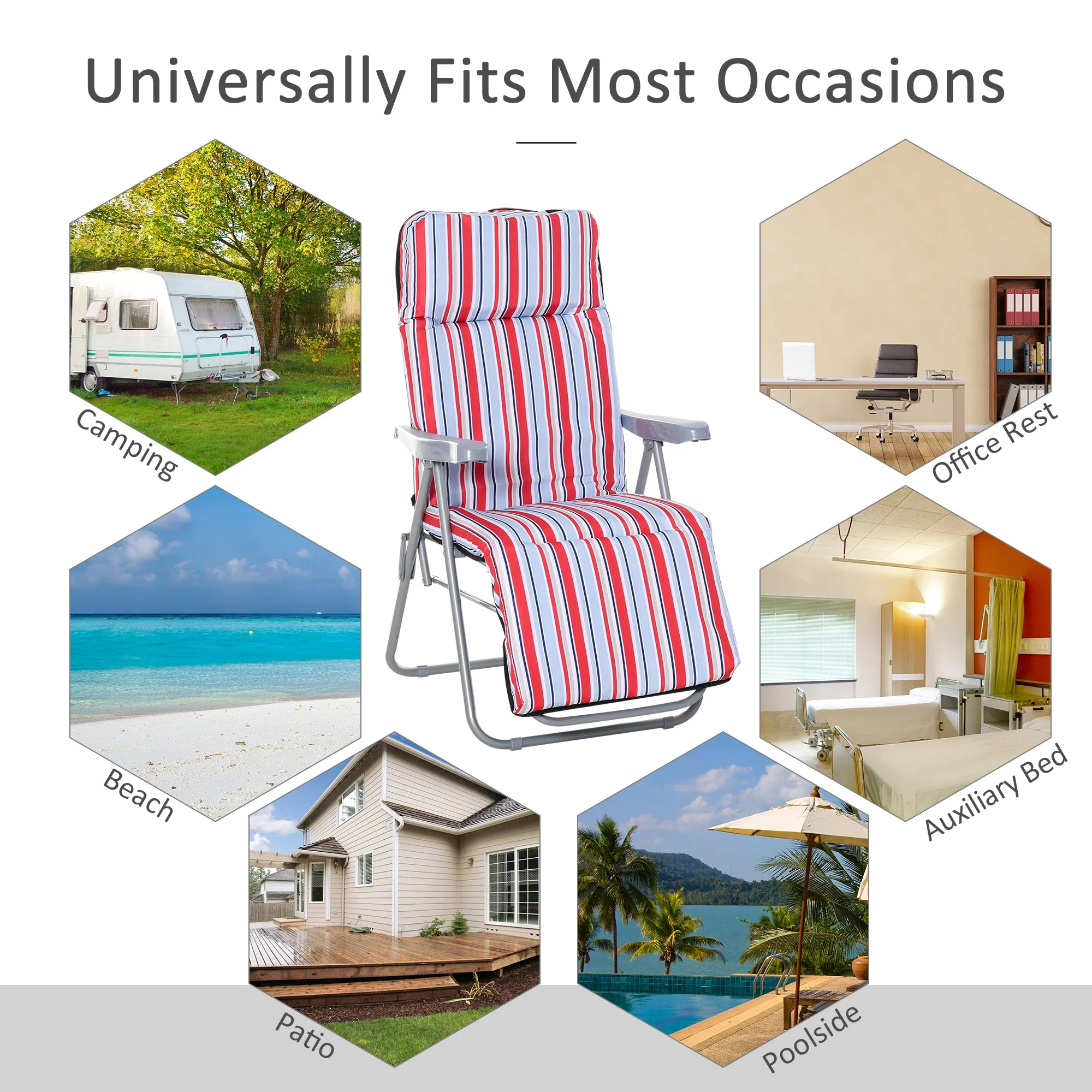Set of 2 Garden Sun Lounger Outdoor Reclining Seat Cushioned Seat Foldable Adjustable Recliner Red and White - Image 7