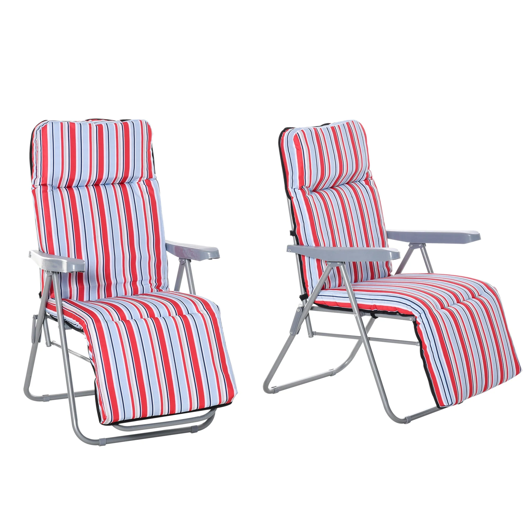 Set of 2 Garden Sun Lounger Outdoor Reclining Seat Cushioned Seat Foldable Adjustable Recliner Red and White - Image 8