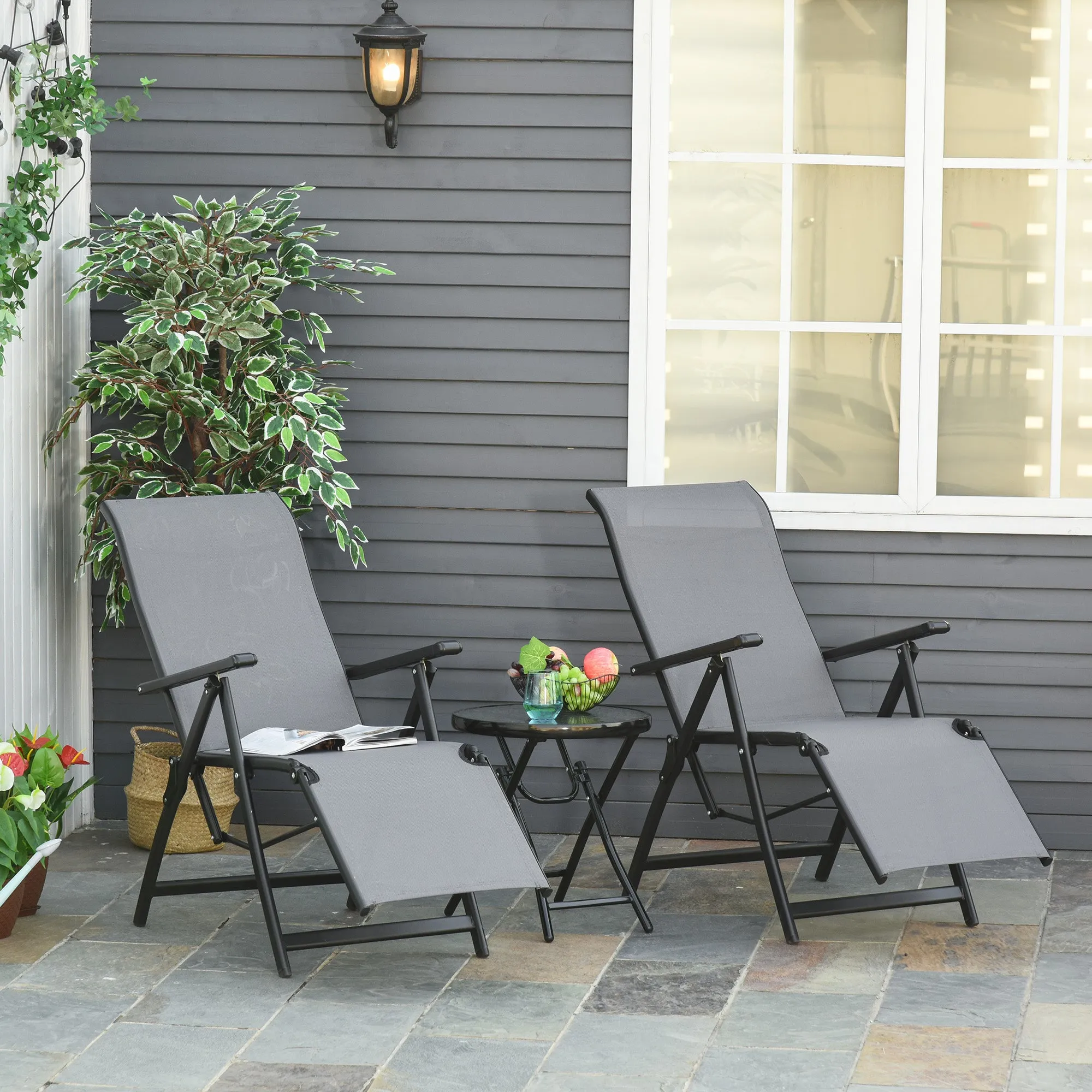 Set of 2 Outdoor Sun Lounger Adjustable Folding Steel Chaise Reclining Lounge Chairs with 10 Back and Leg Positions - Image 9
