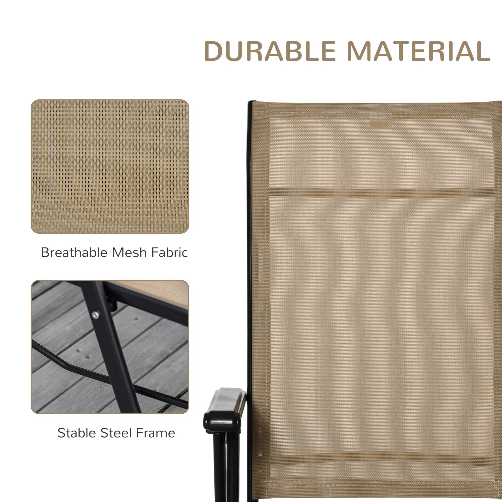 Set of 2 Outdoor Sun Lounger Adjustable Folding Steel Chaise Reclining Lounge Chairs with 10 Back and Leg Positions - Image 6