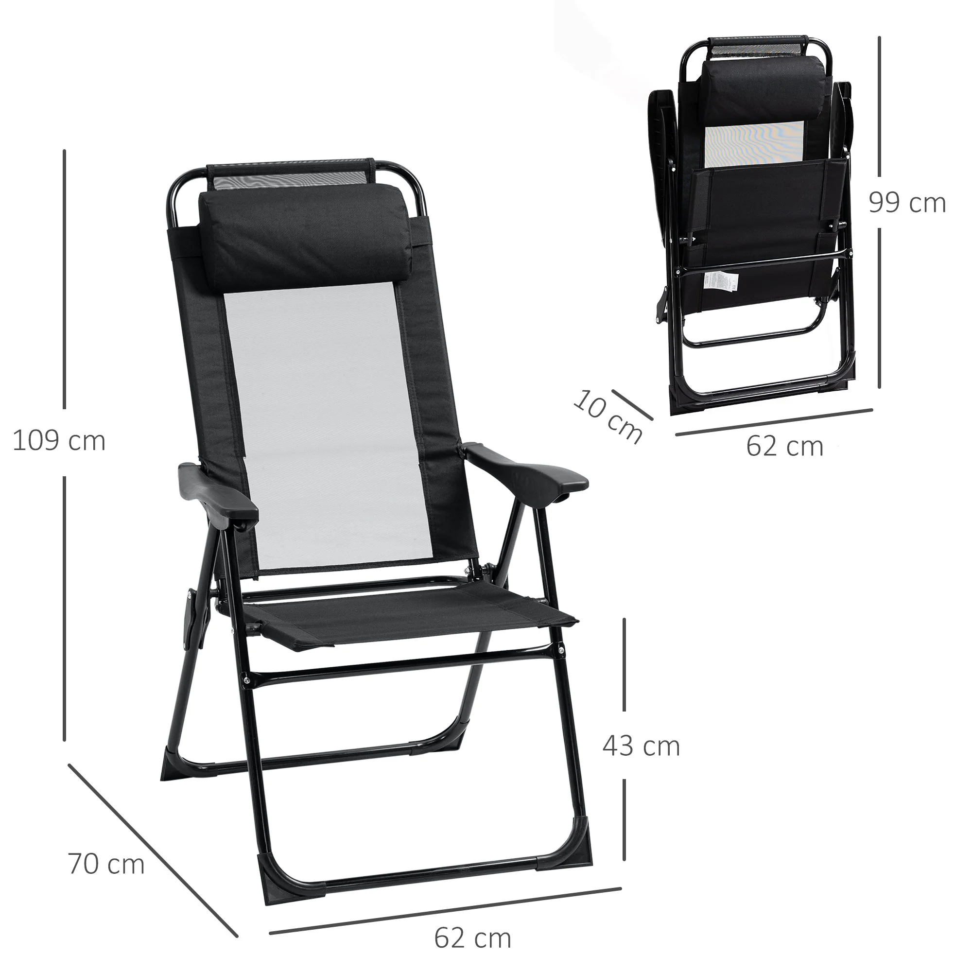 Set of 2 Portable Folding Recliner Outdoor Patio Adjustable Backrest - Image 3