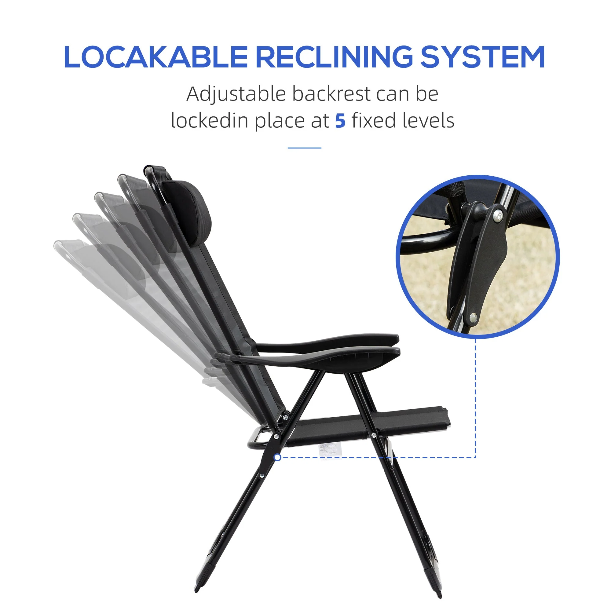 Set of 2 Portable Folding Recliner Outdoor Patio Adjustable Backrest - Image 5