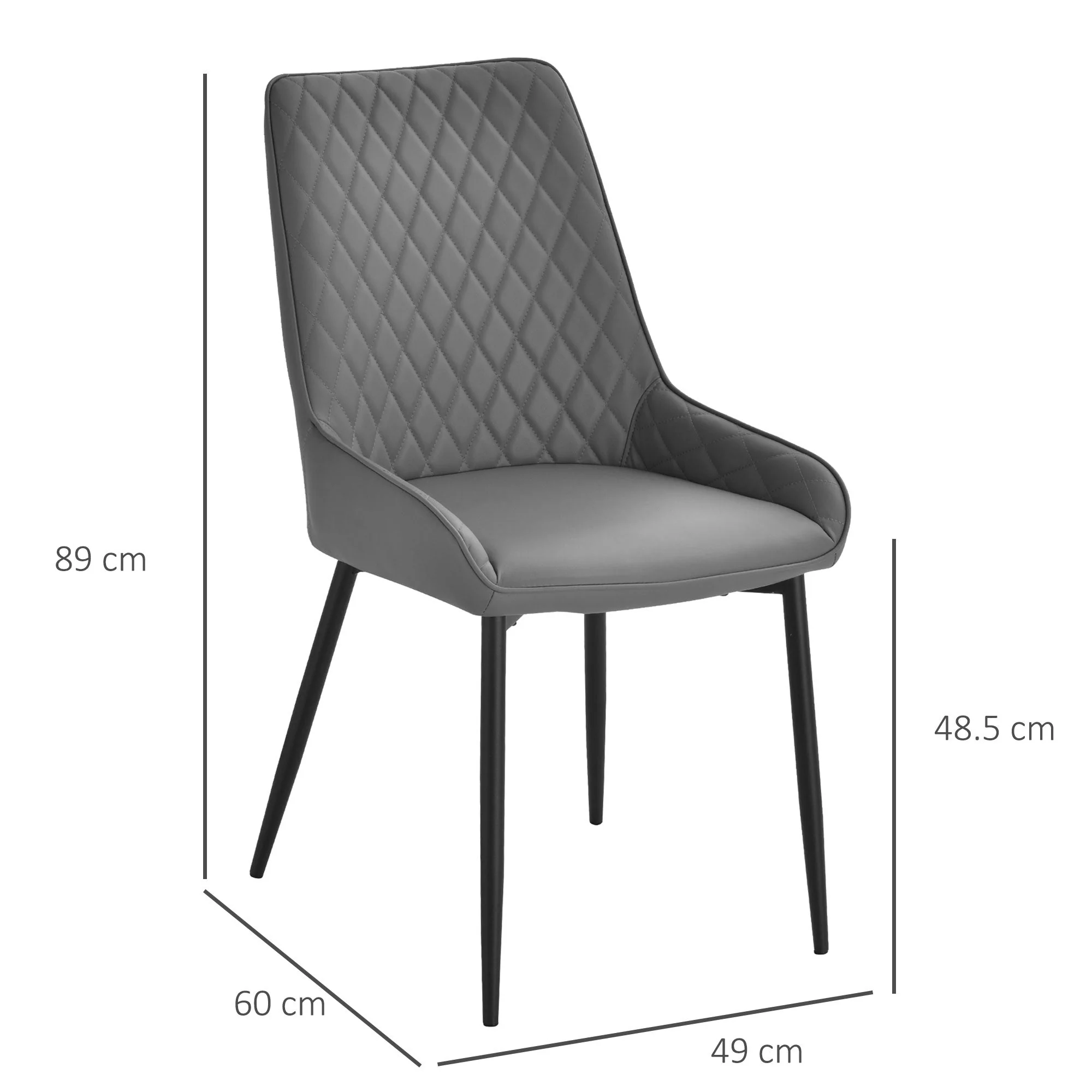 Set Of 2 Quilted PU Leather Dining Chairs with Metal Frame 4 Legs Foot Caps Home Seating Modern Stylish Executive Grey - Image 2