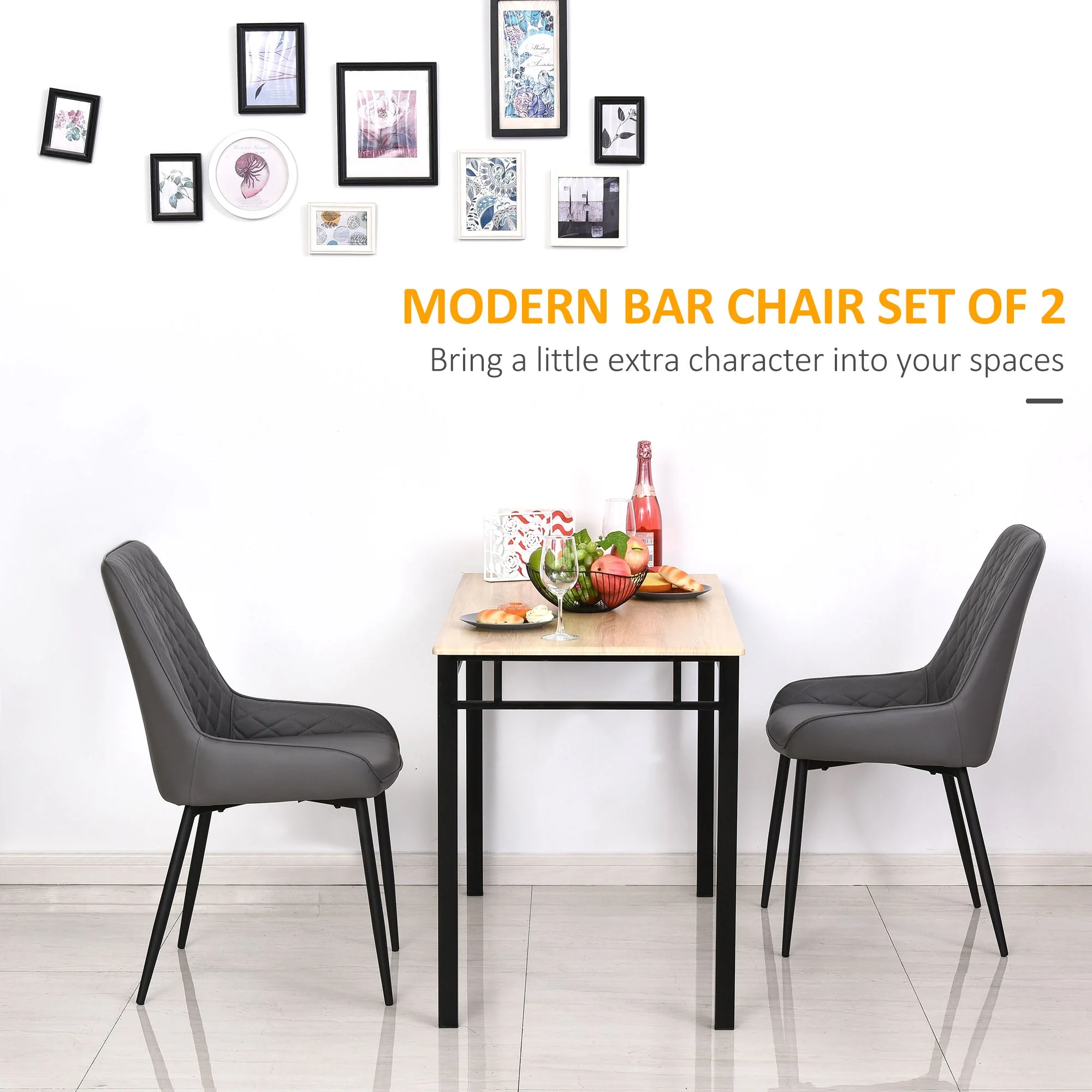 Set Of 2 Quilted PU Leather Dining Chairs with Metal Frame 4 Legs Foot Caps Home Seating Modern Stylish Executive Grey - Image 4