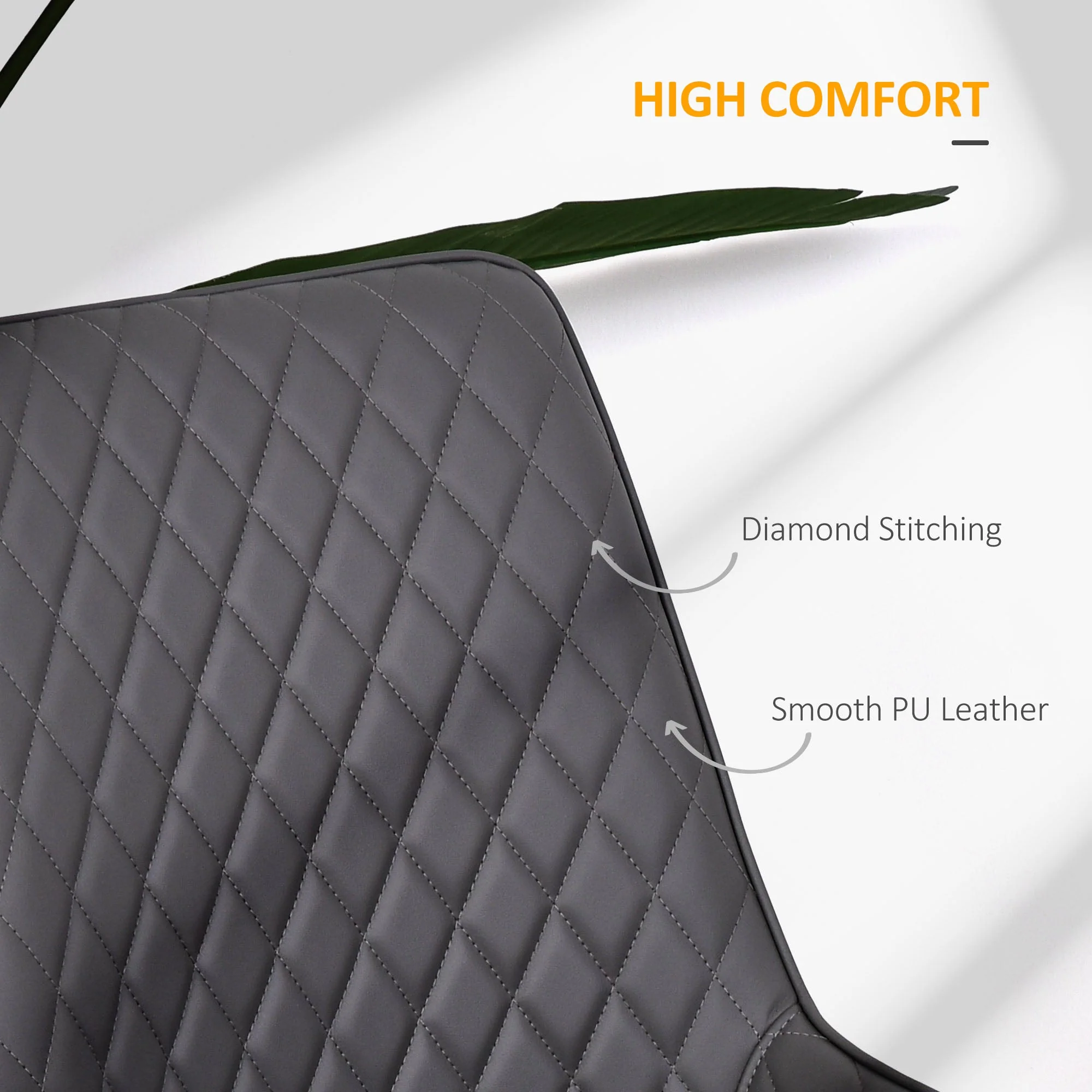 Set Of 2 Quilted PU Leather Dining Chairs with Metal Frame 4 Legs Foot Caps Home Seating Modern Stylish Executive Grey - Image 5