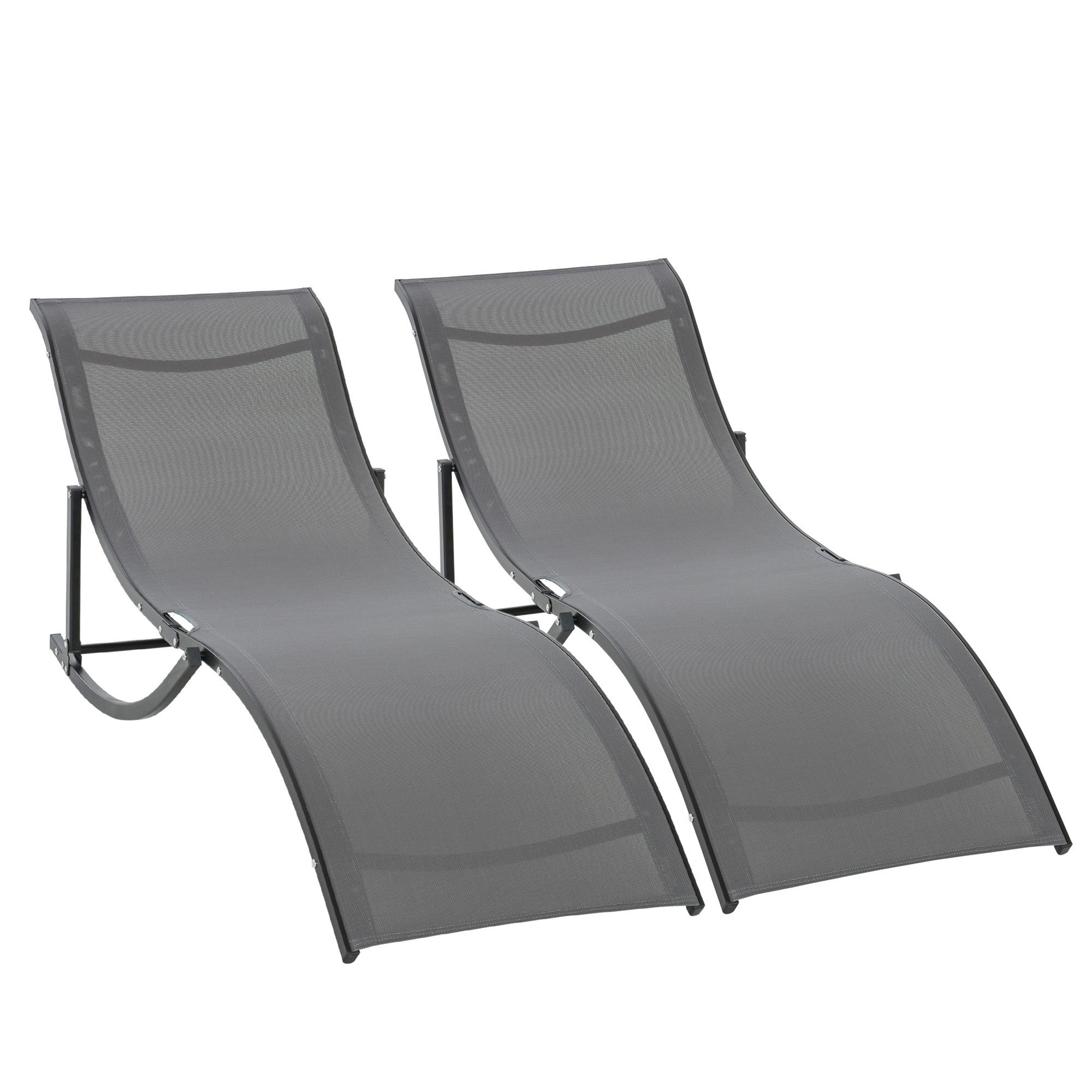 Set of 2 S-shaped Foldable Lounge Chair Sun Lounger Reclining Outdoor Chair for Patio Beach Garden Grey - Image 8