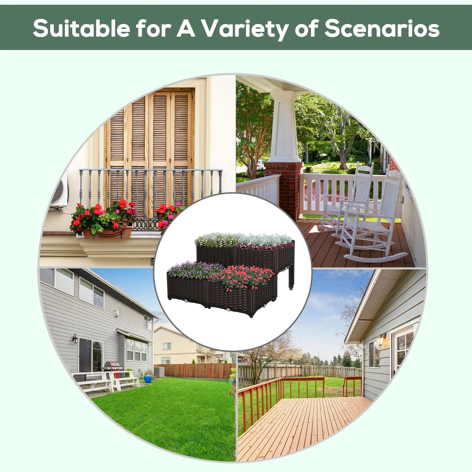 Set of 4 26L Garden Raised Bed Elevated Patio Flower Plant Planter Box PP Vegetables Planting Container - Image 8