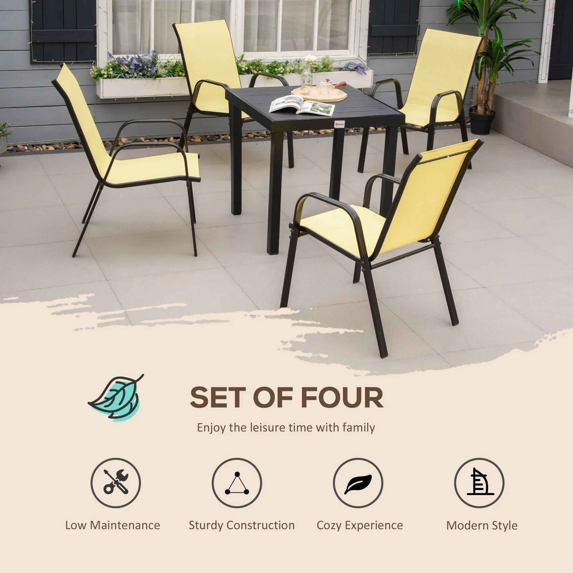 Set of 4 Garden Dining Chair Set Stackable Outdoor Patio Furniture Set with High Back and Armrest - Image 4