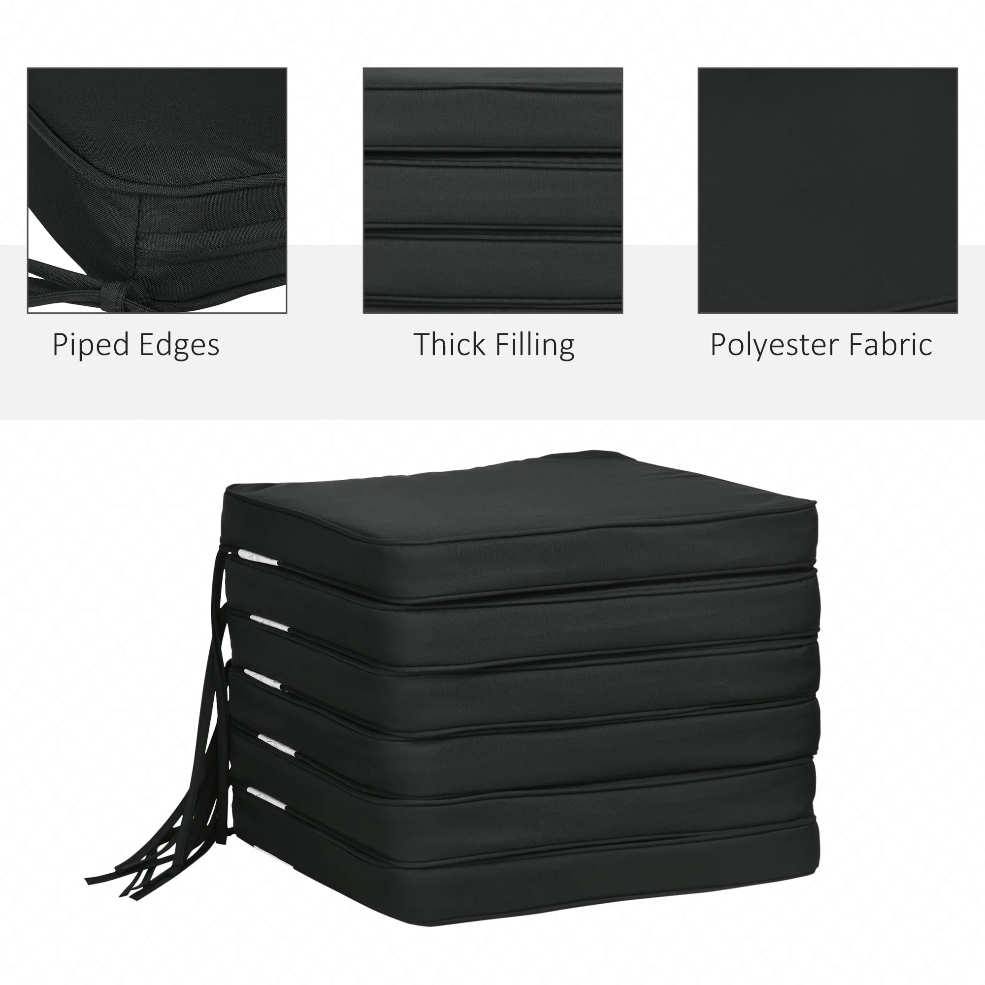 Set of Six Replacement Chair Cushions - Black - Image 4