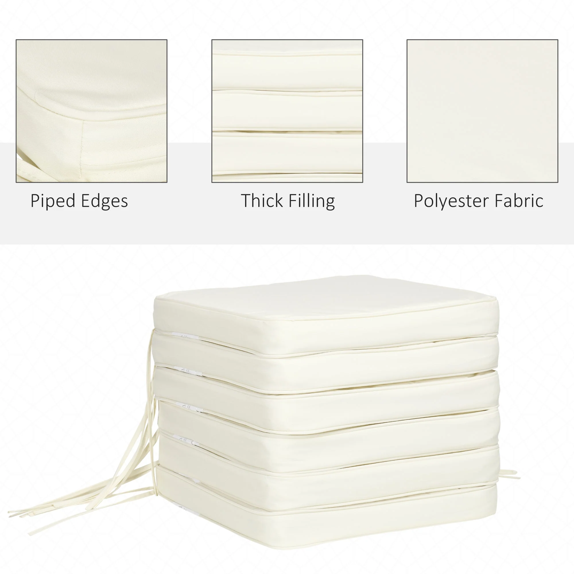 Set of Six Replacement Chair Cushions - Cream White - Image 4