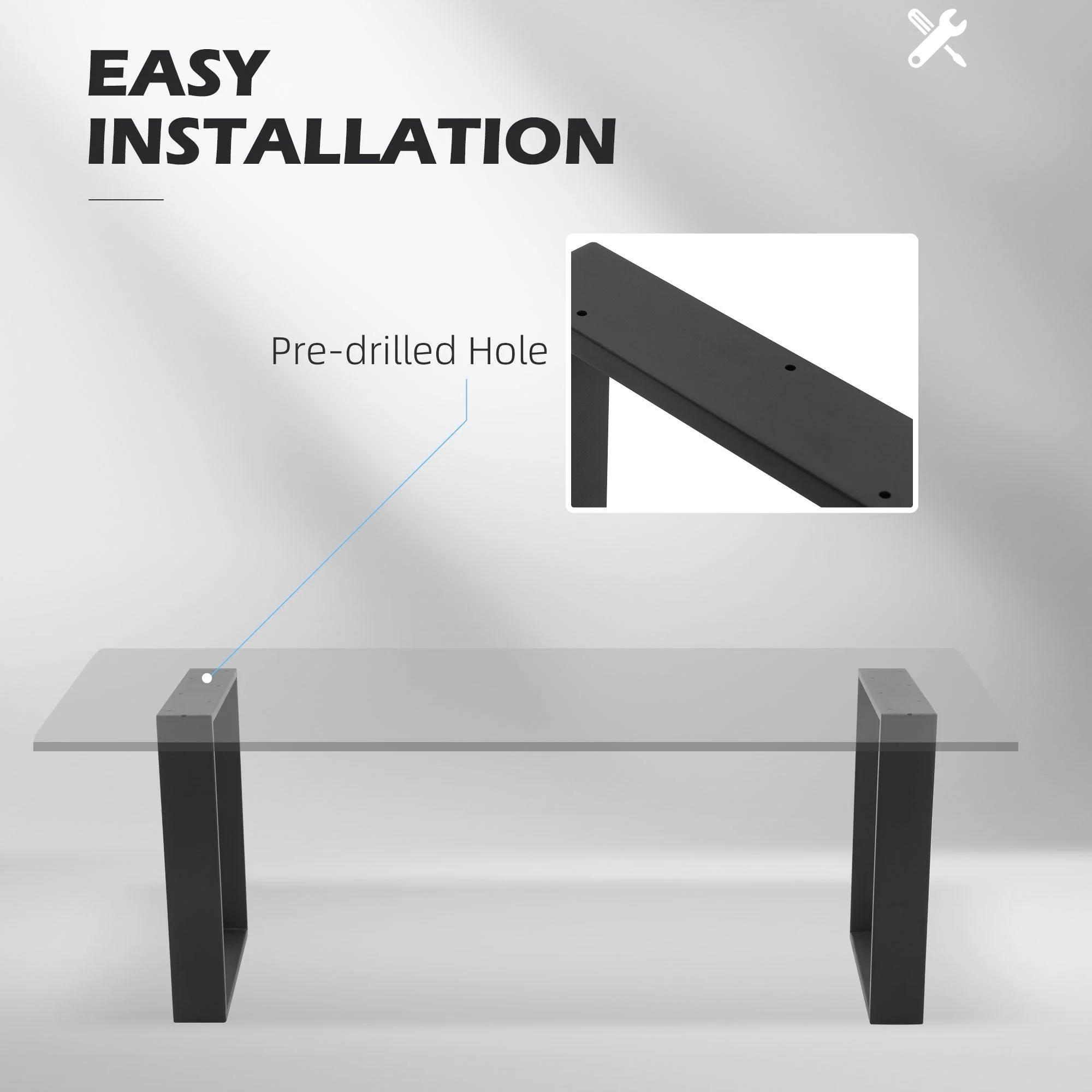 Set of Two 41 x 70cm Steel Boxy Table Legs - Black - Image 4