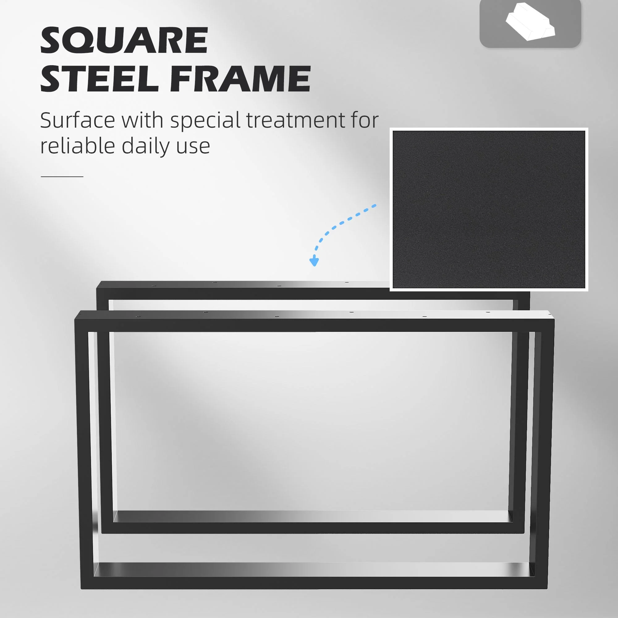 Set of Two 41 x 70cm Steel Boxy Table Legs - Black - Image 6