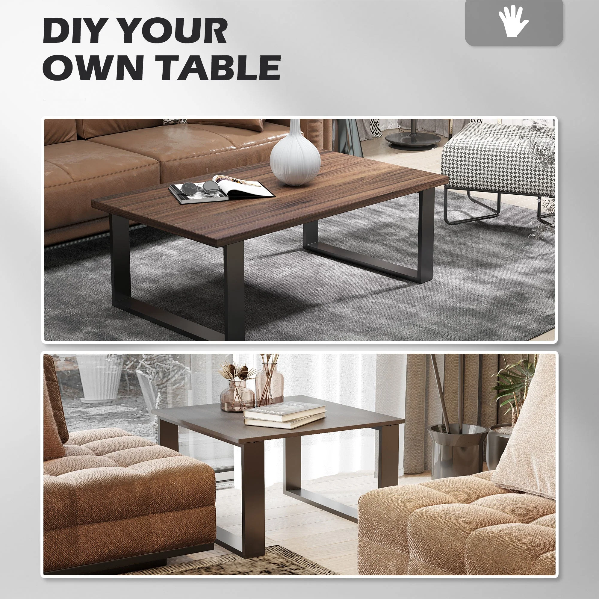 Set of Two 41 x 70cm Steel Boxy Table Legs - Black - Image 7