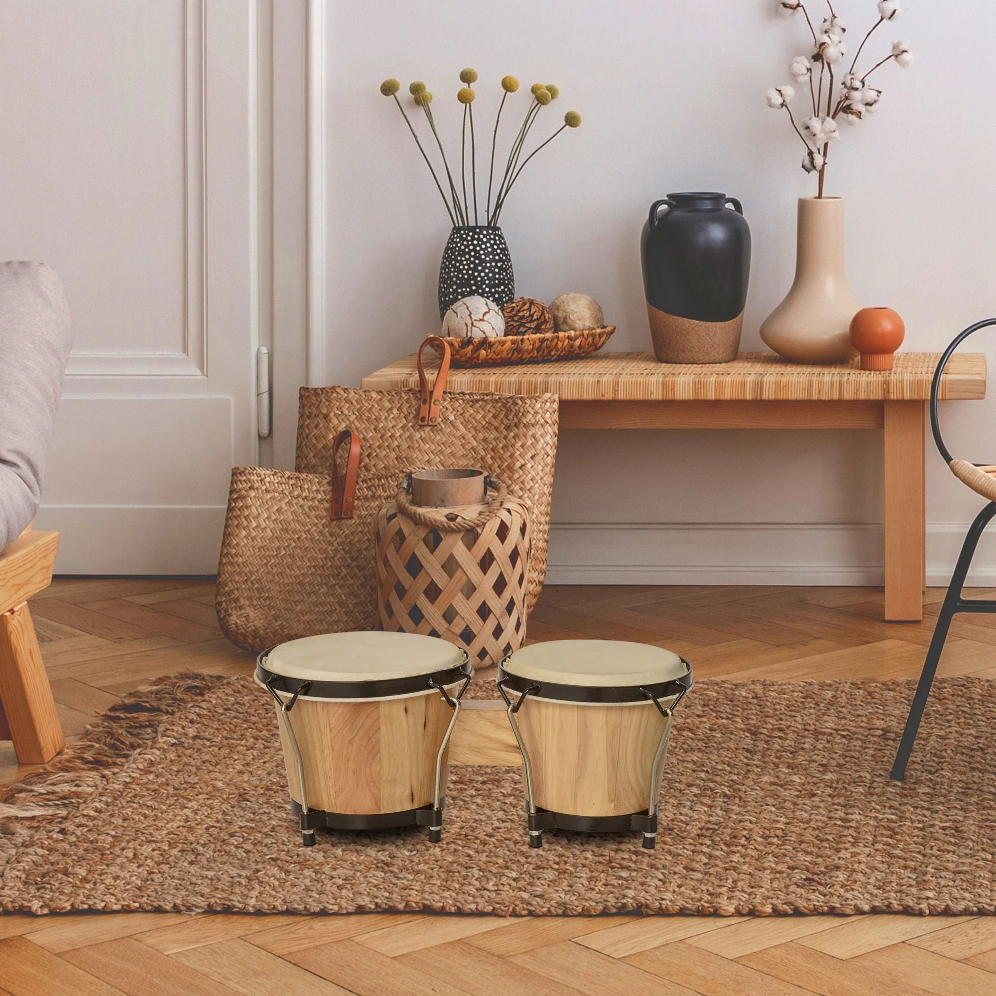 Sheepskin Bongo Drums w/ Tuning Wrench - Image 2